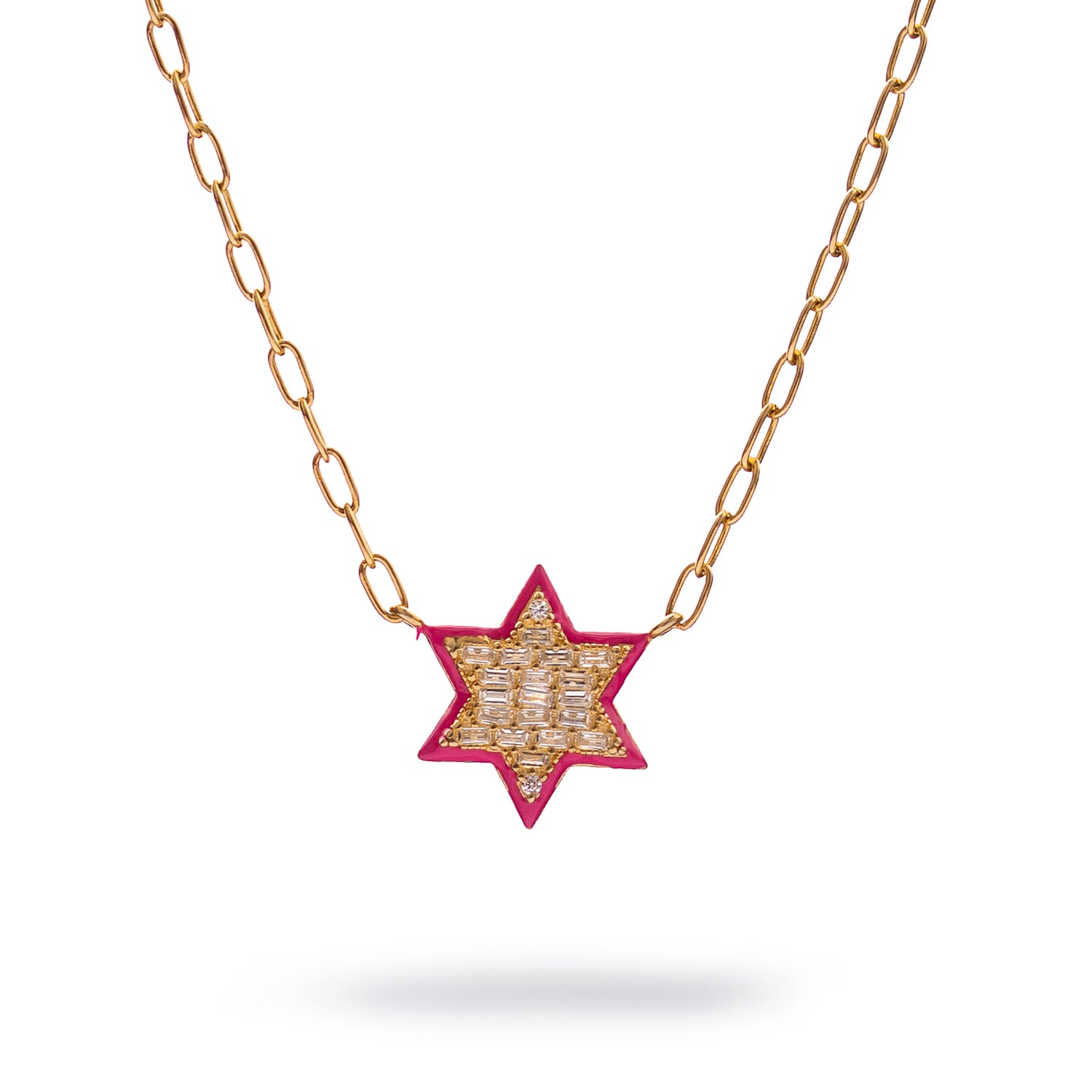 Divine Star of David Red Enamel Gold Necklace