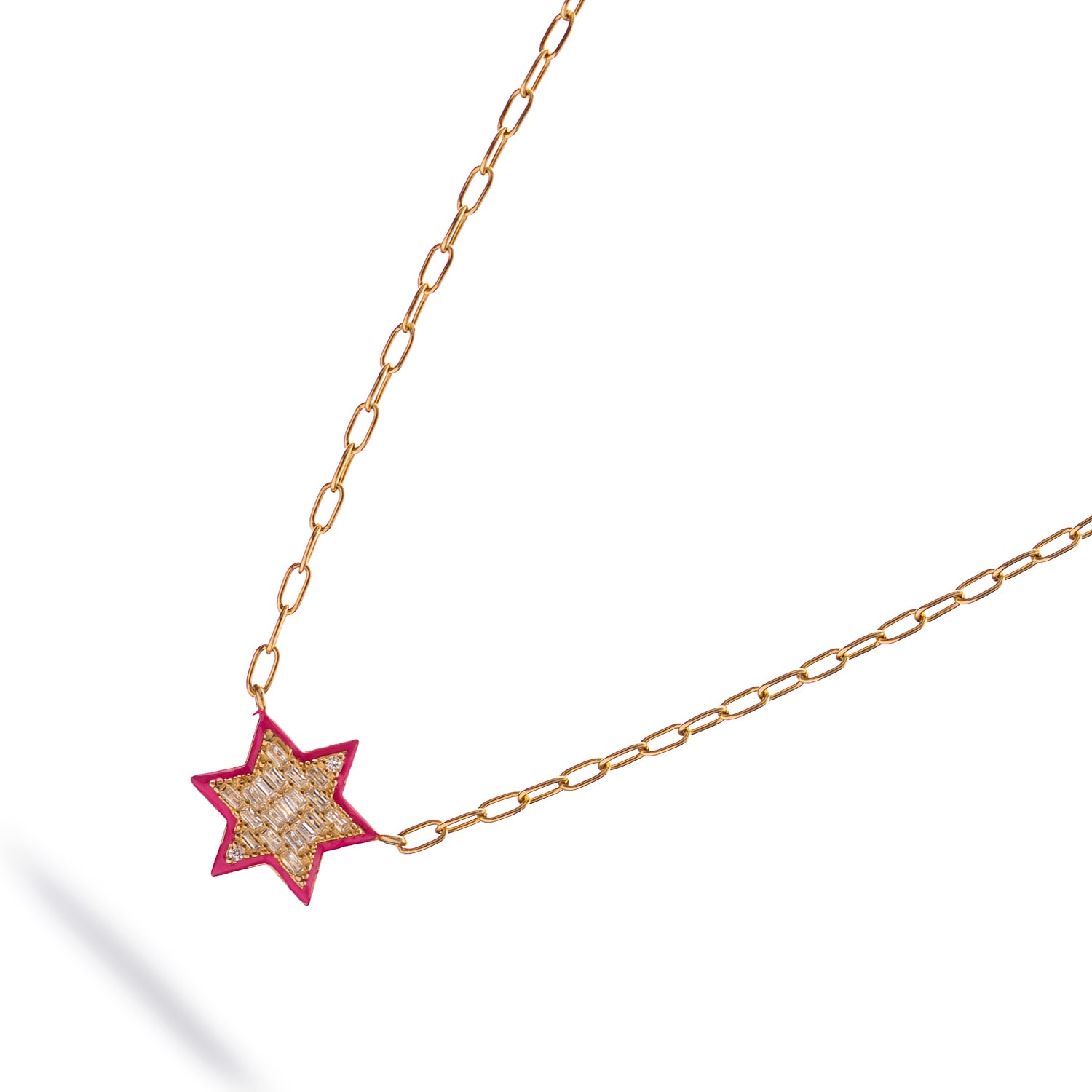 Divine Star of David Red Enamel Gold Necklace