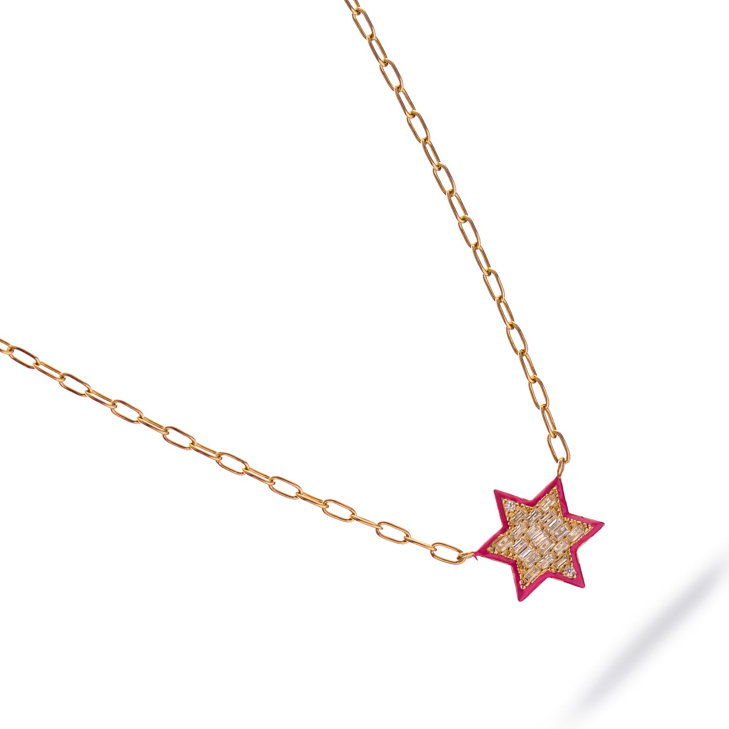 Divine Star of David Red Enamel Gold Necklace