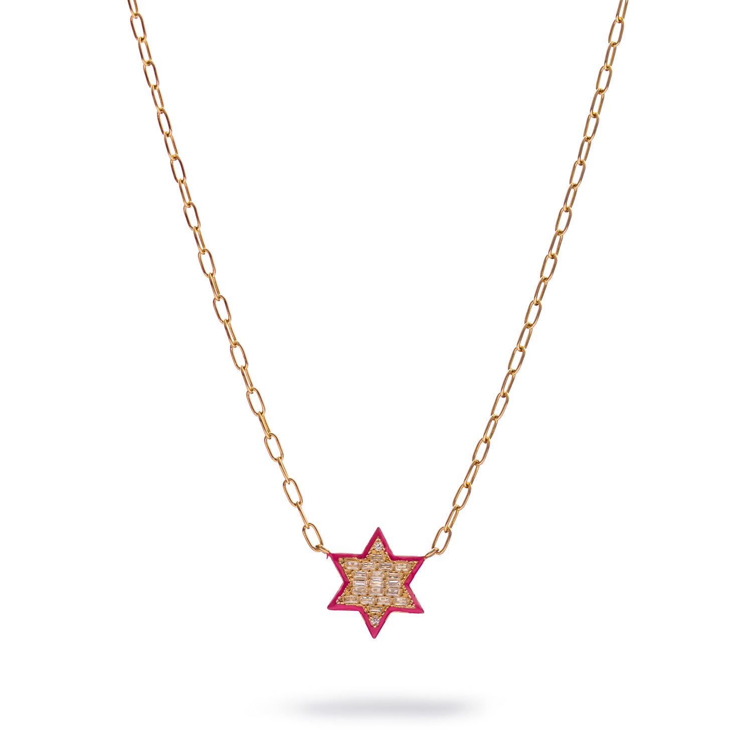 Divine Star of David Red Enamel Gold Necklace