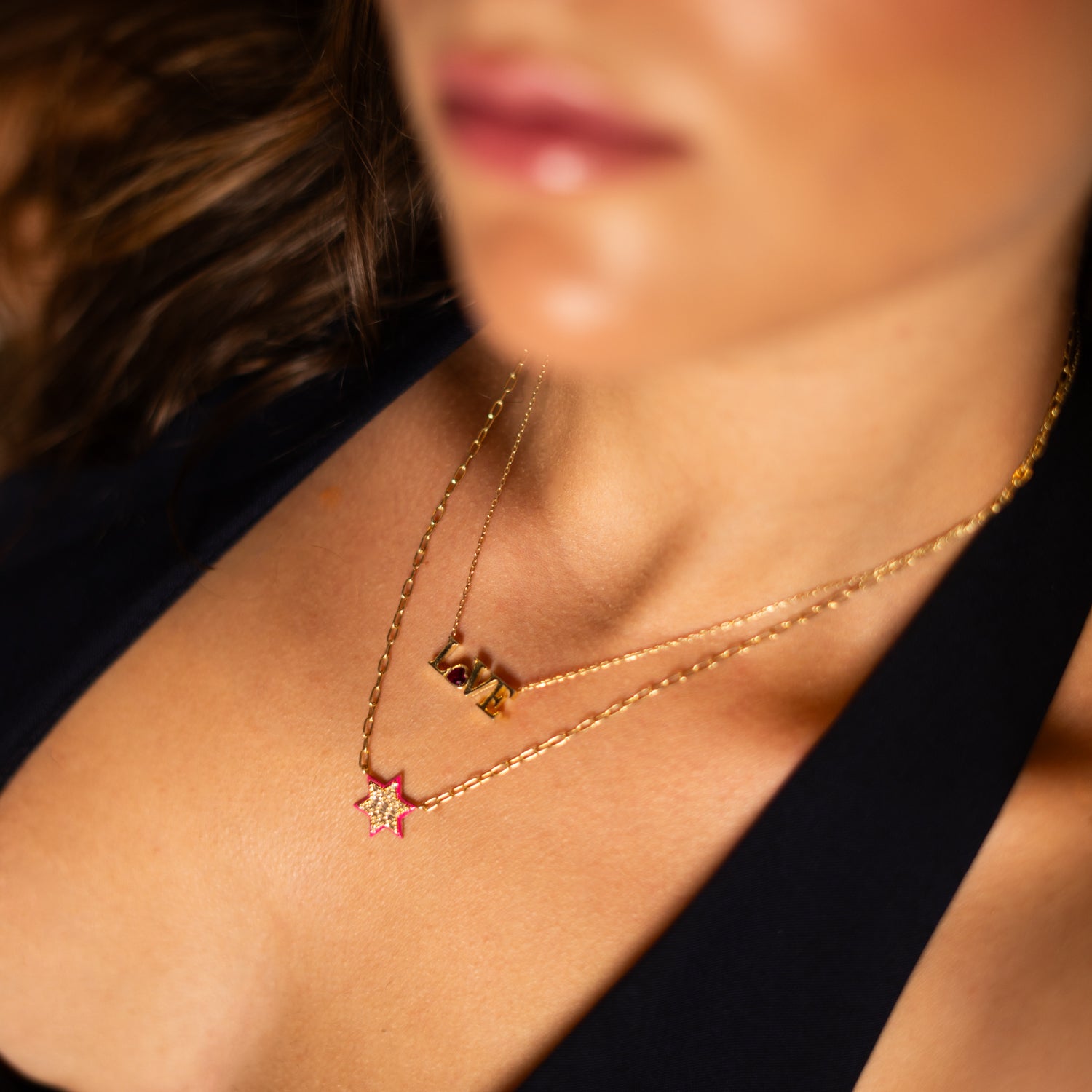 Divine Star of David Red Enamel Gold Necklace