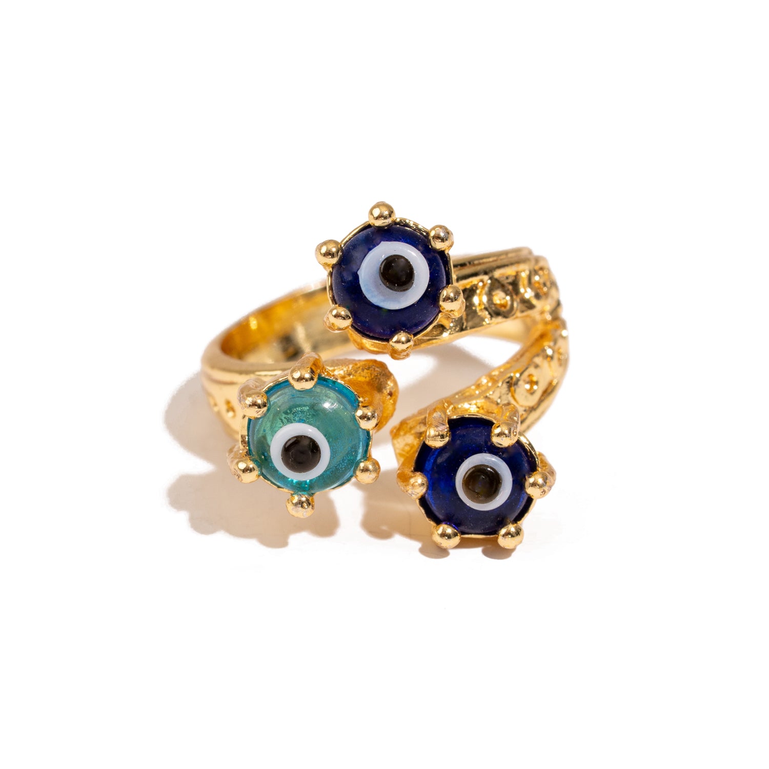 Divine Trio Evil Eye Adjustable Gold Ring