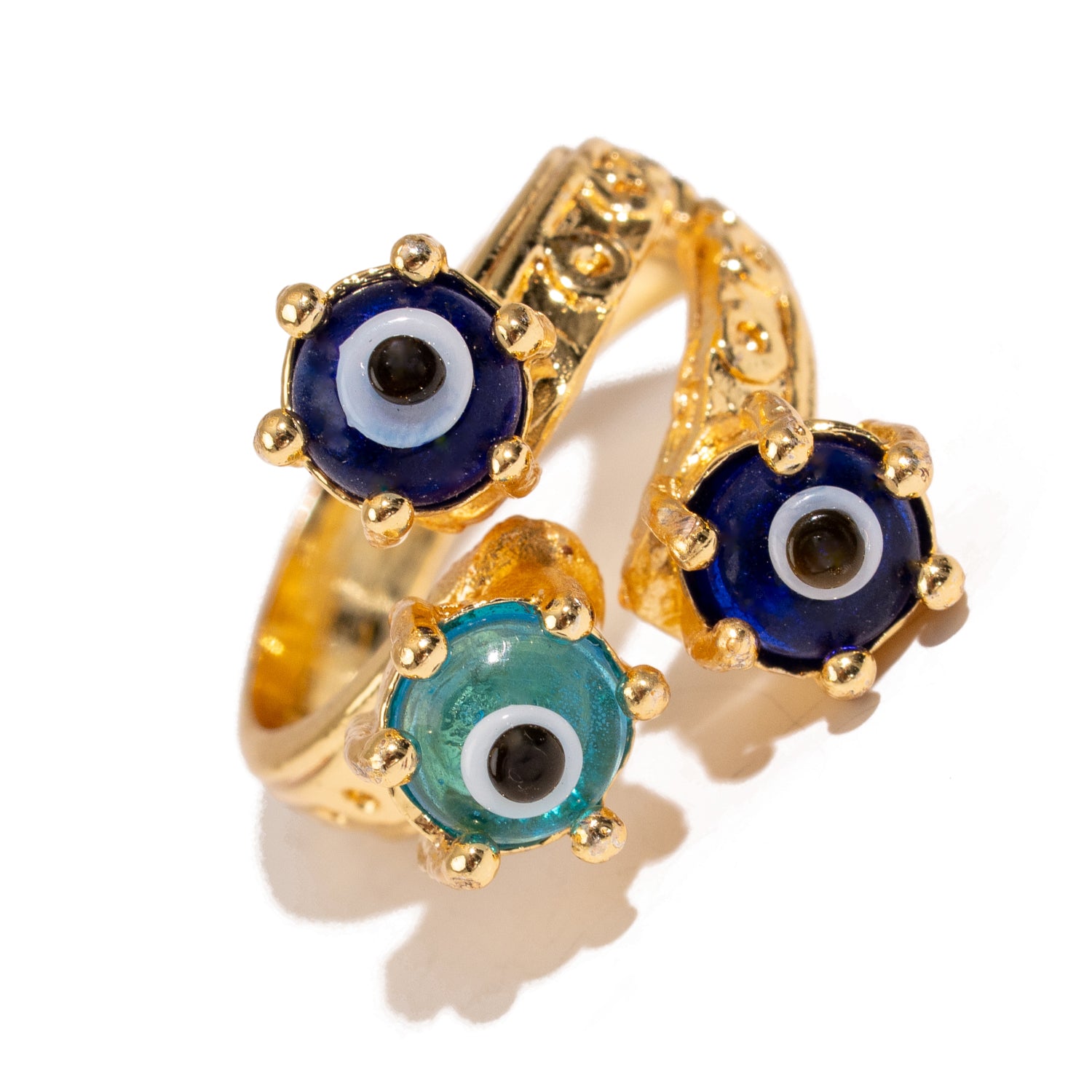 Divine Trio Evil Eye Adjustable Gold Ring