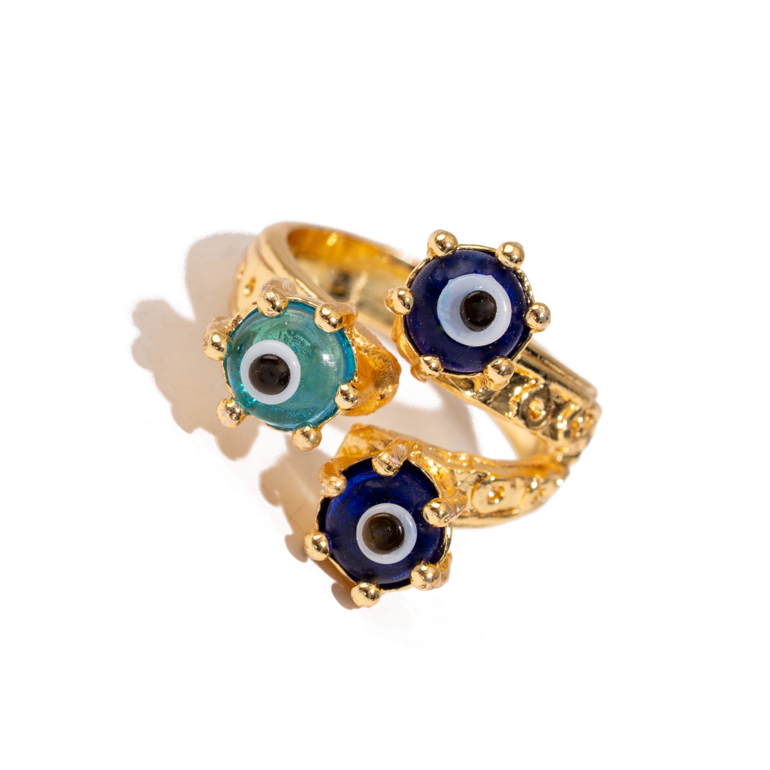 Divine Trio Evil Eye Adjustable Gold Ring
