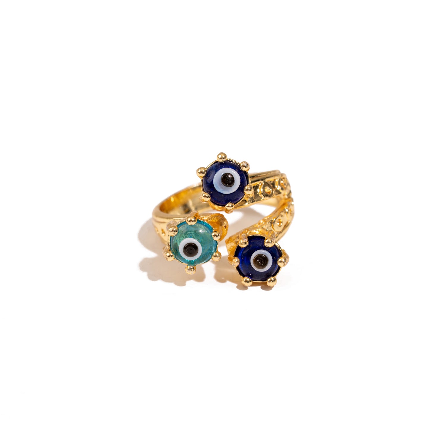 Divine Trio Evil Eye Adjustable Gold Ring