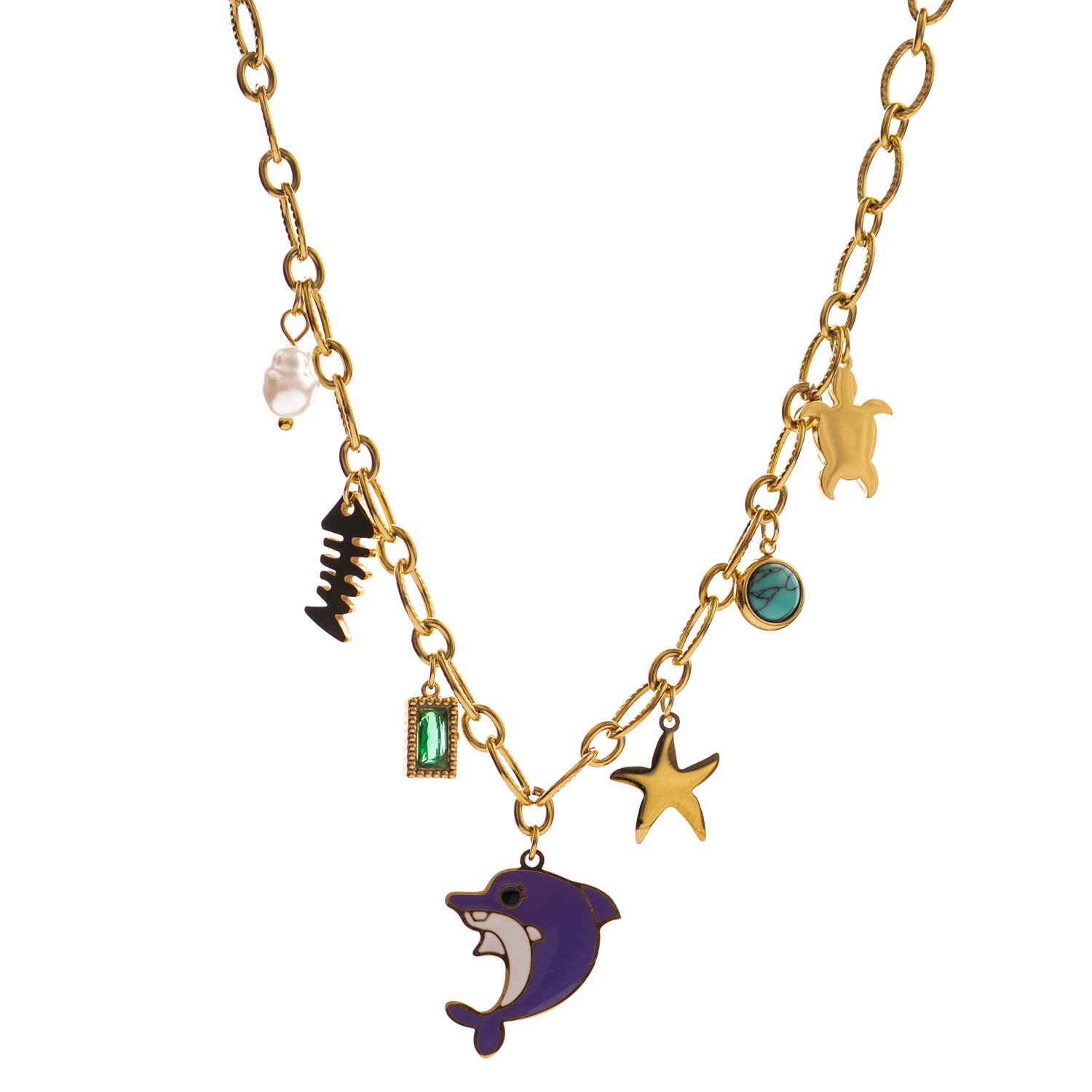 Dolphin & Sea Life Charm Choker Necklace