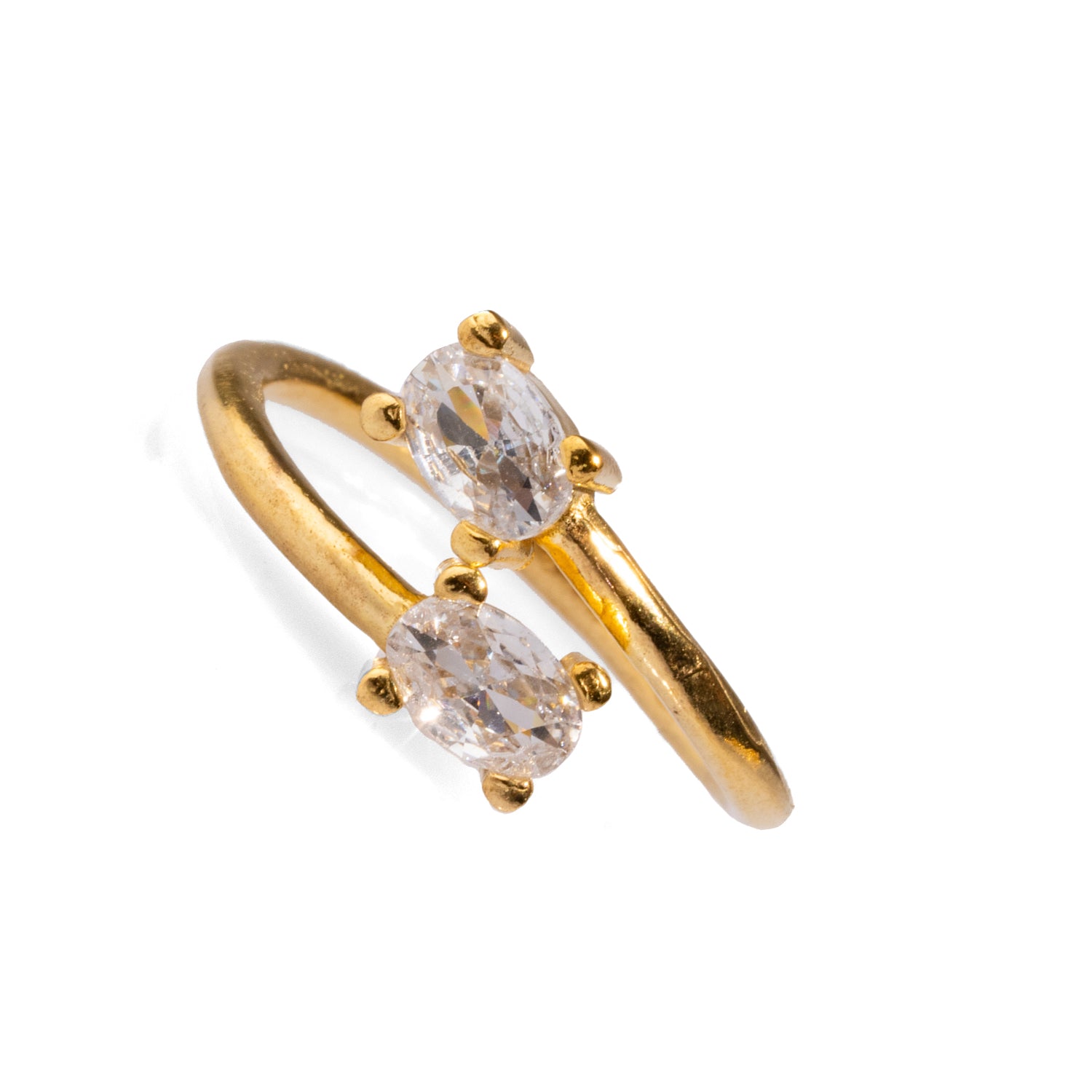 Chic Double Diamond Adjustable Ring with Gold Band, Perfect for Daily Wear