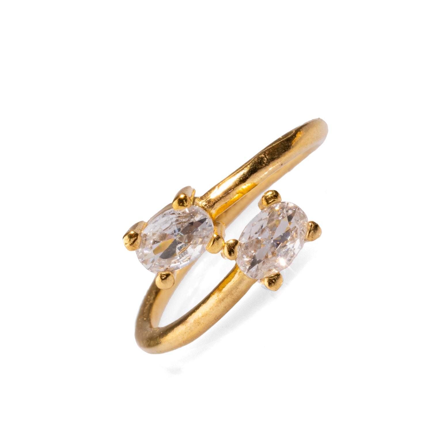 Adjustable Gold Ring with Dual Cz Diamond Stones, Ideal for Everyday Glamour