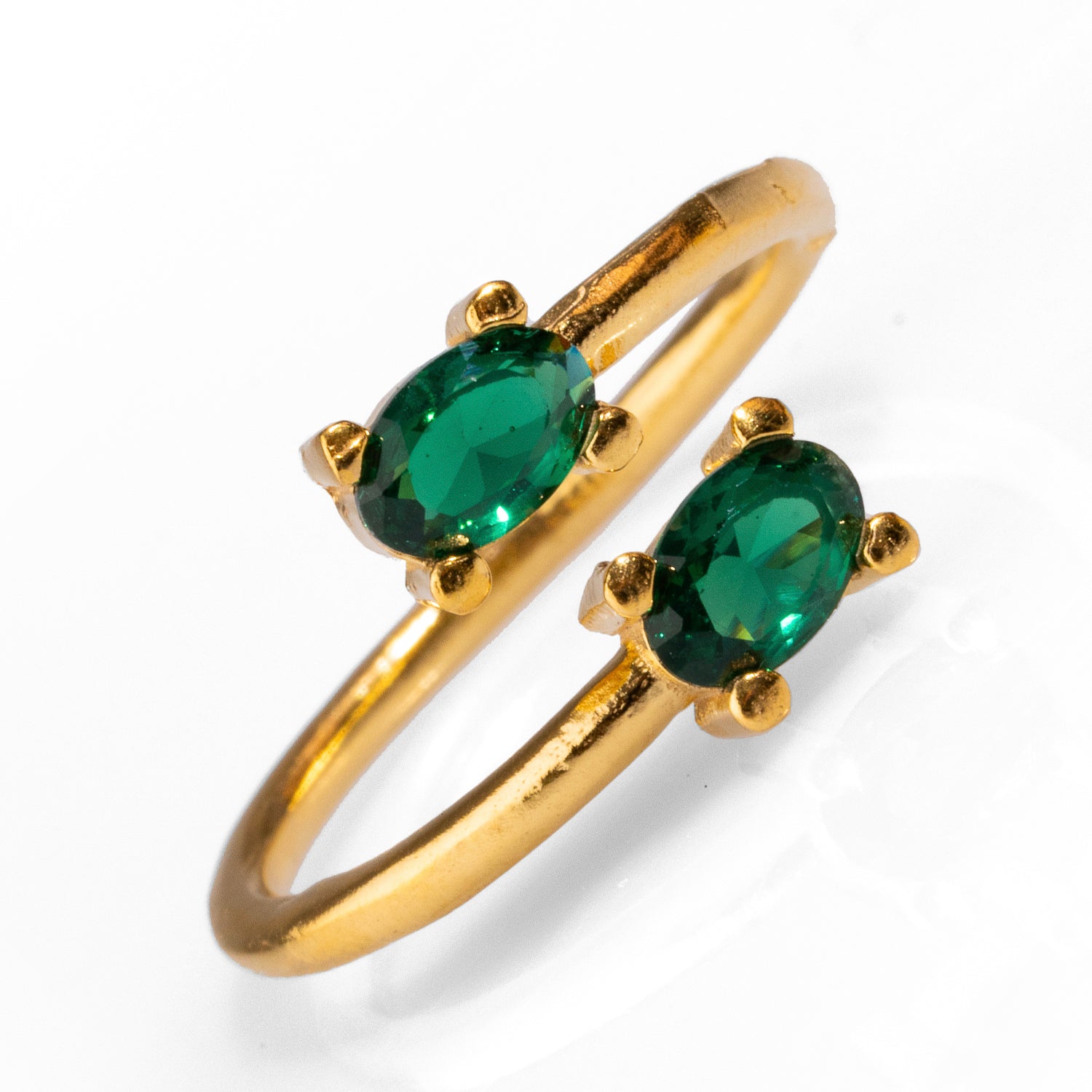 Luxury Double Emerald and Gold Adjustable Ring for Versatile Fashion Looks