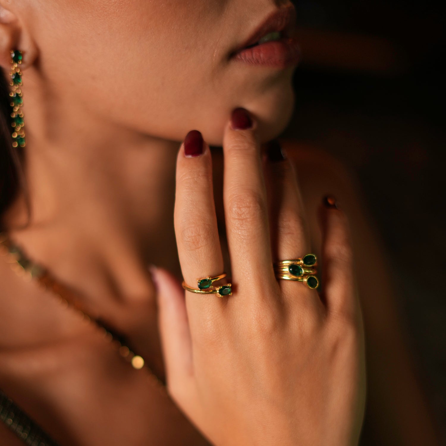 Timeless Double Emerald and Gold Adjustable Ring for Sophisticated Style
