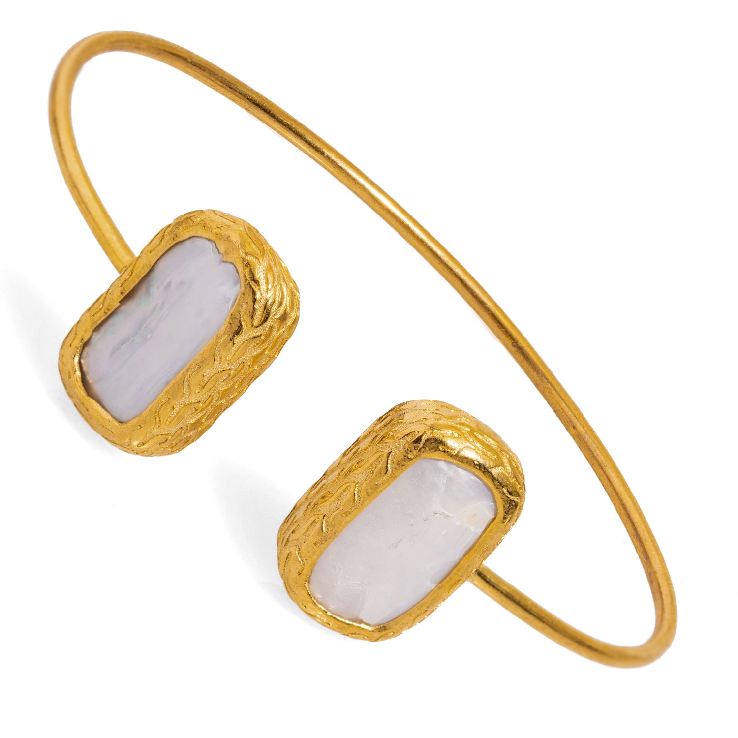 Double Pearl Stone Gold Cuff Bracelet for a Contemporary and Refined Fashion Statement