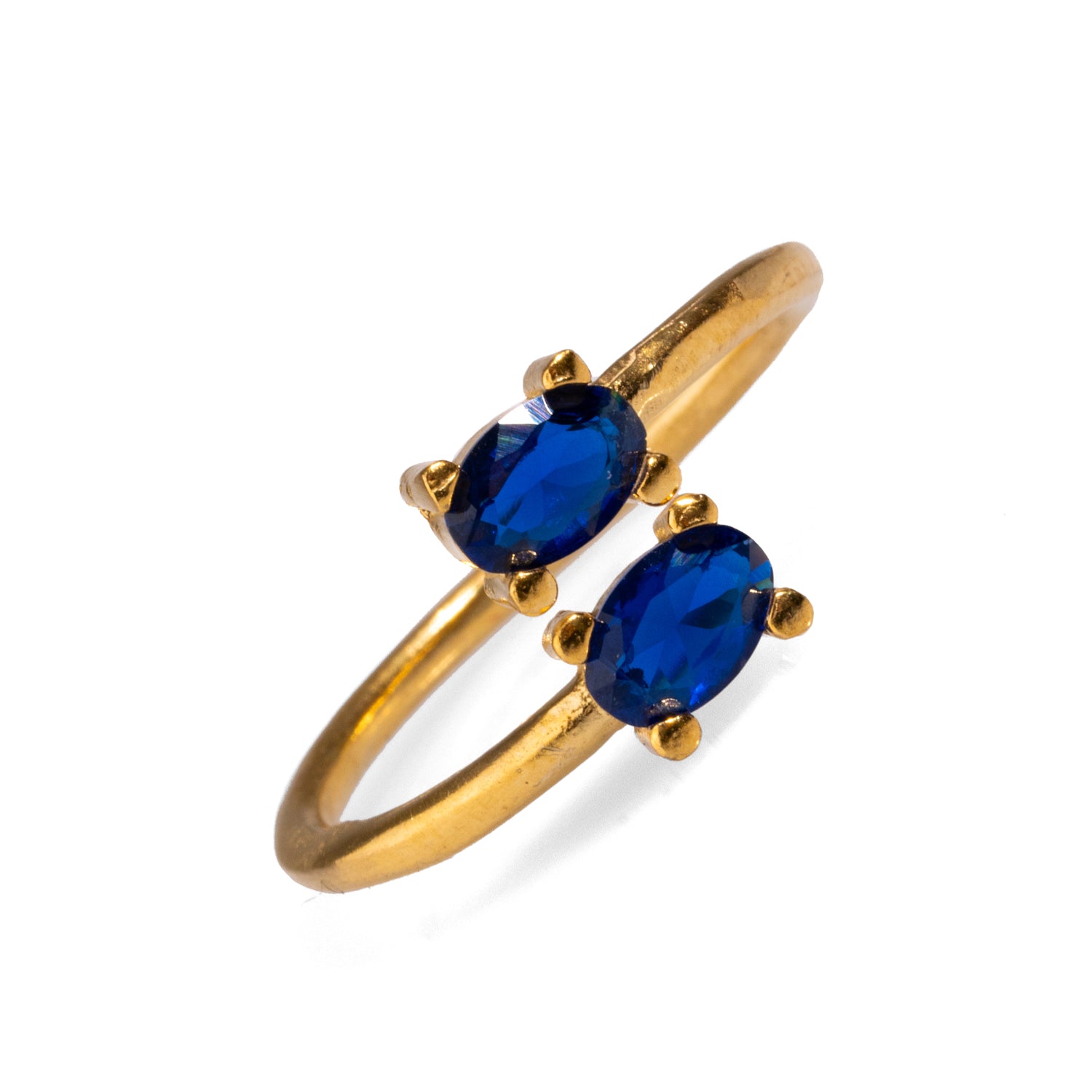 Dainty Gold Adjustable Ring with Two Sapphire Stones for a Stylish and Versatile Accessory