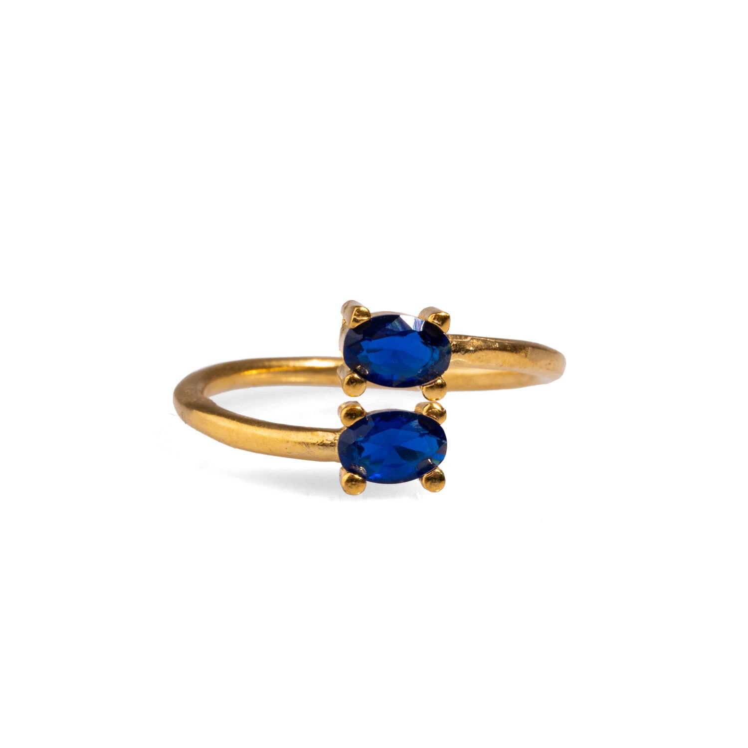 Elegant Double Sapphire Stone & Gold Dainty Adjustable Ring for Daily Wear