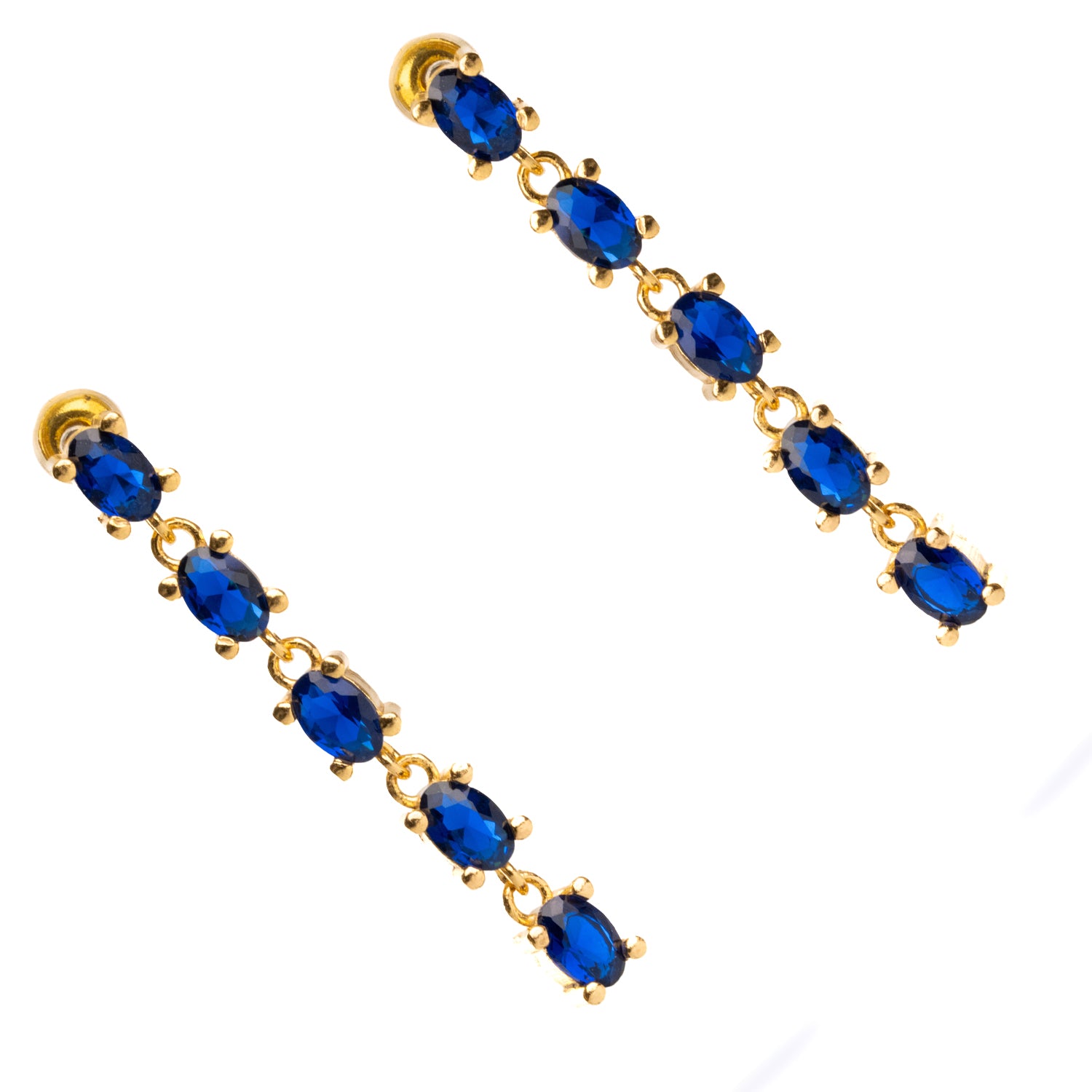 Handmade 24K Gold Drop Earrings with Sapphire Stones for Subtle Elegance and Shine