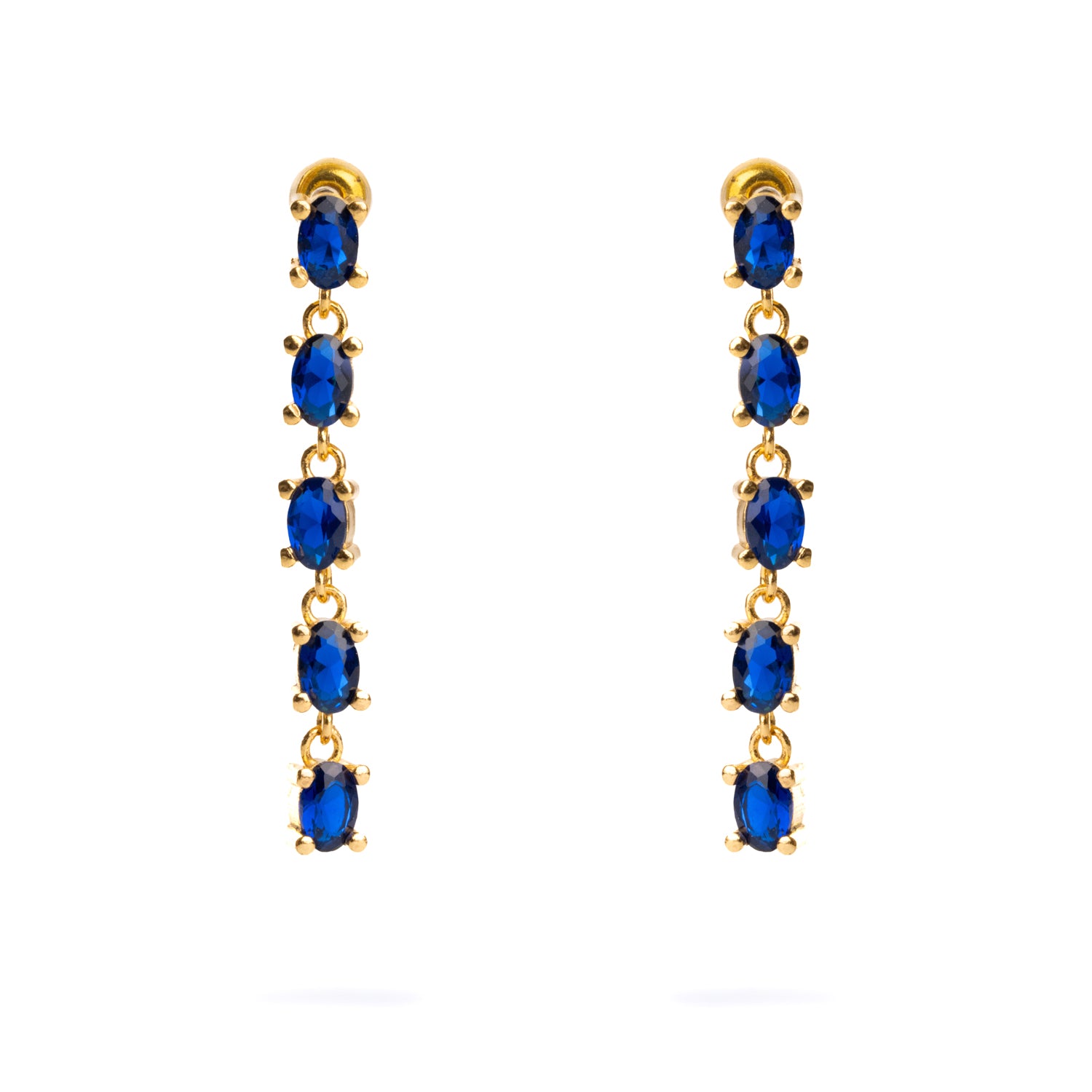 24K Gold-Plated Drop Earrings with Dazzling Sapphire Stones for Elegant Sparkle