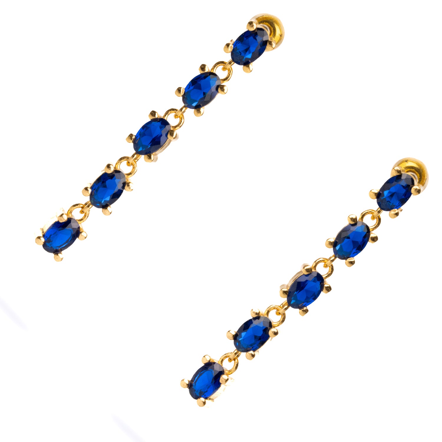 Refined 24K Gold Drop Earrings with Sapphire Stones for Timeless Elegance