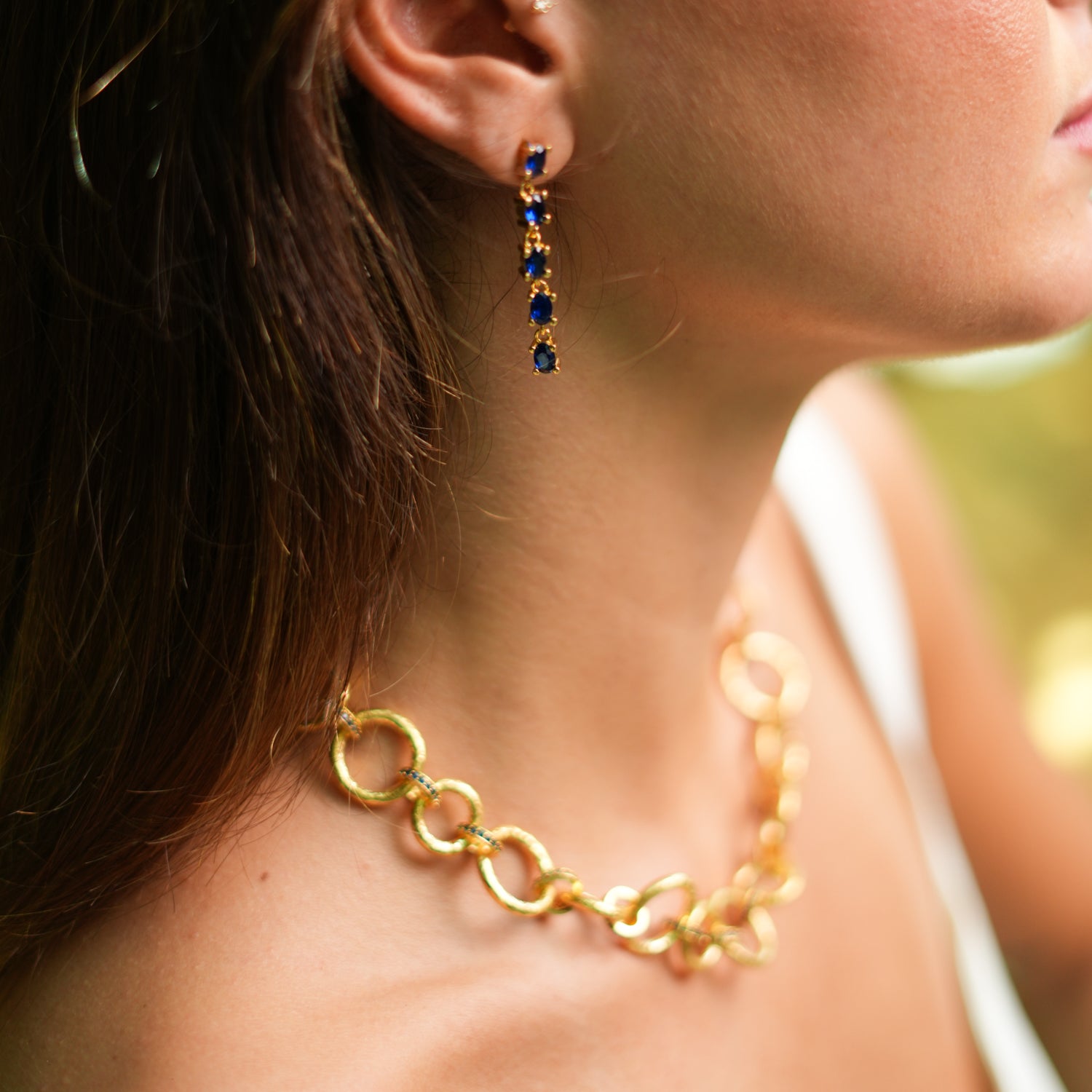 Elegant Drop Earrings with Sapphire Stones and 24K Gold-Plated Frames for Timeless Charm