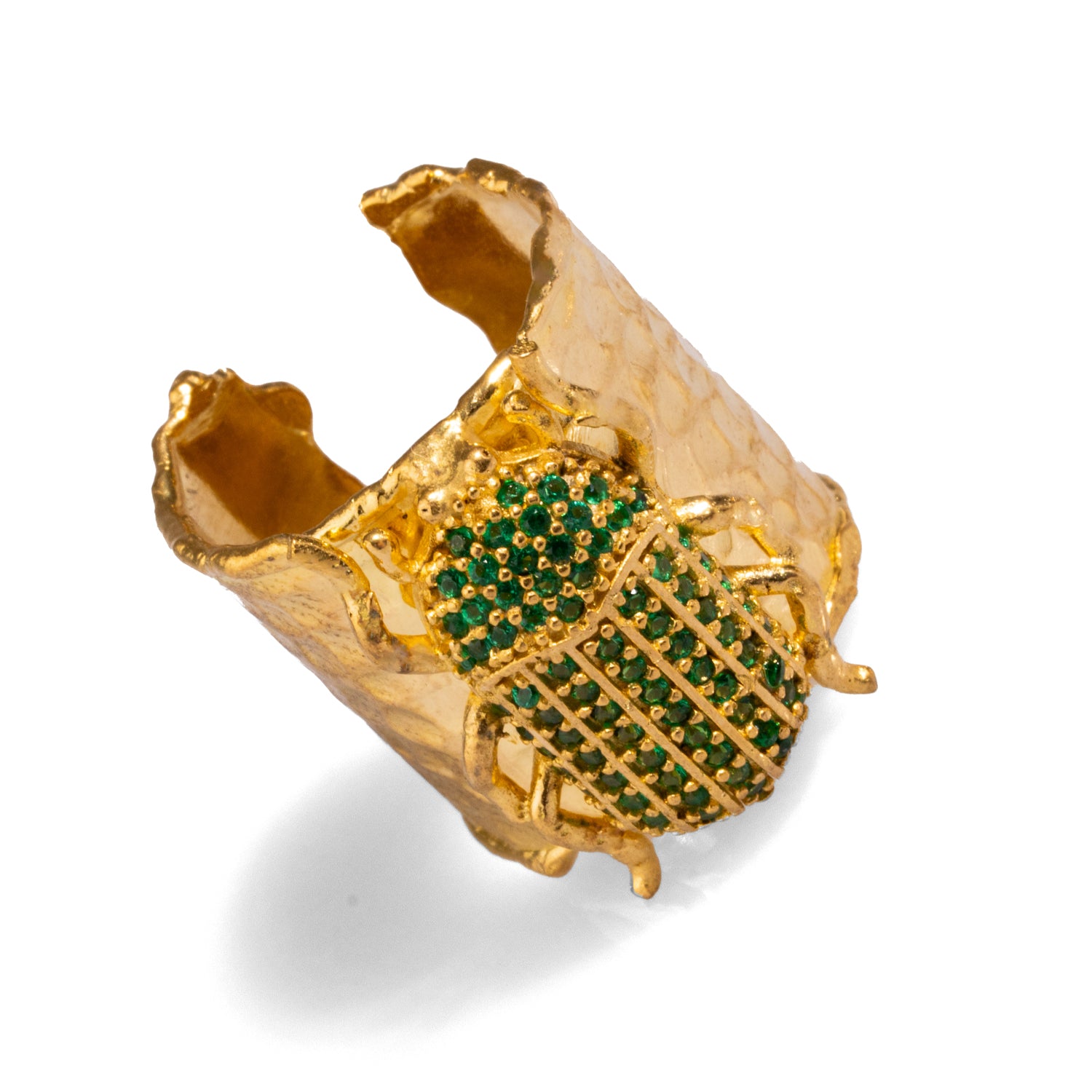 Egyptian Scarab Beetle Ring - Bold Statement Piece with Green Jade Accents