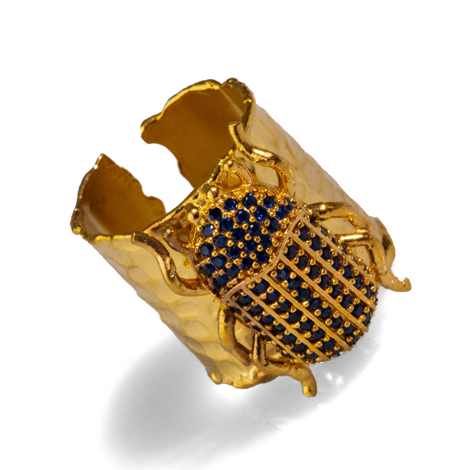 Egyptian Scarab Beetle Ring - Bold Statement Piece with Sapphire Accents