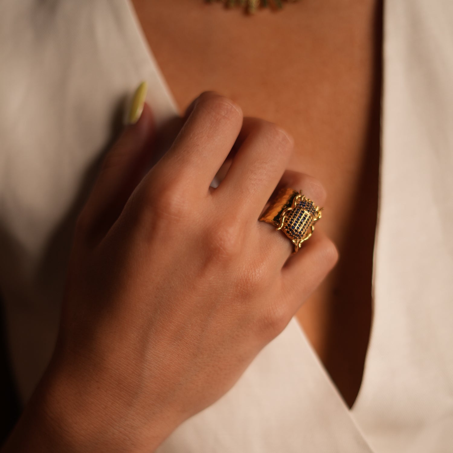 Handmade Scarab Beetle Ring - Symbol of Rebirth & Protection with Sapphire Stones
