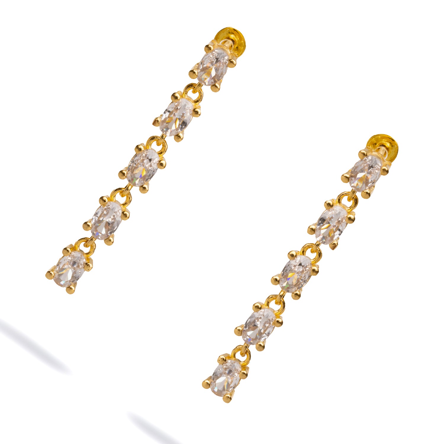 CZ Diamond Drop Earrings with Gold-Plated Frames for a Dazzling, Elegant Touch
