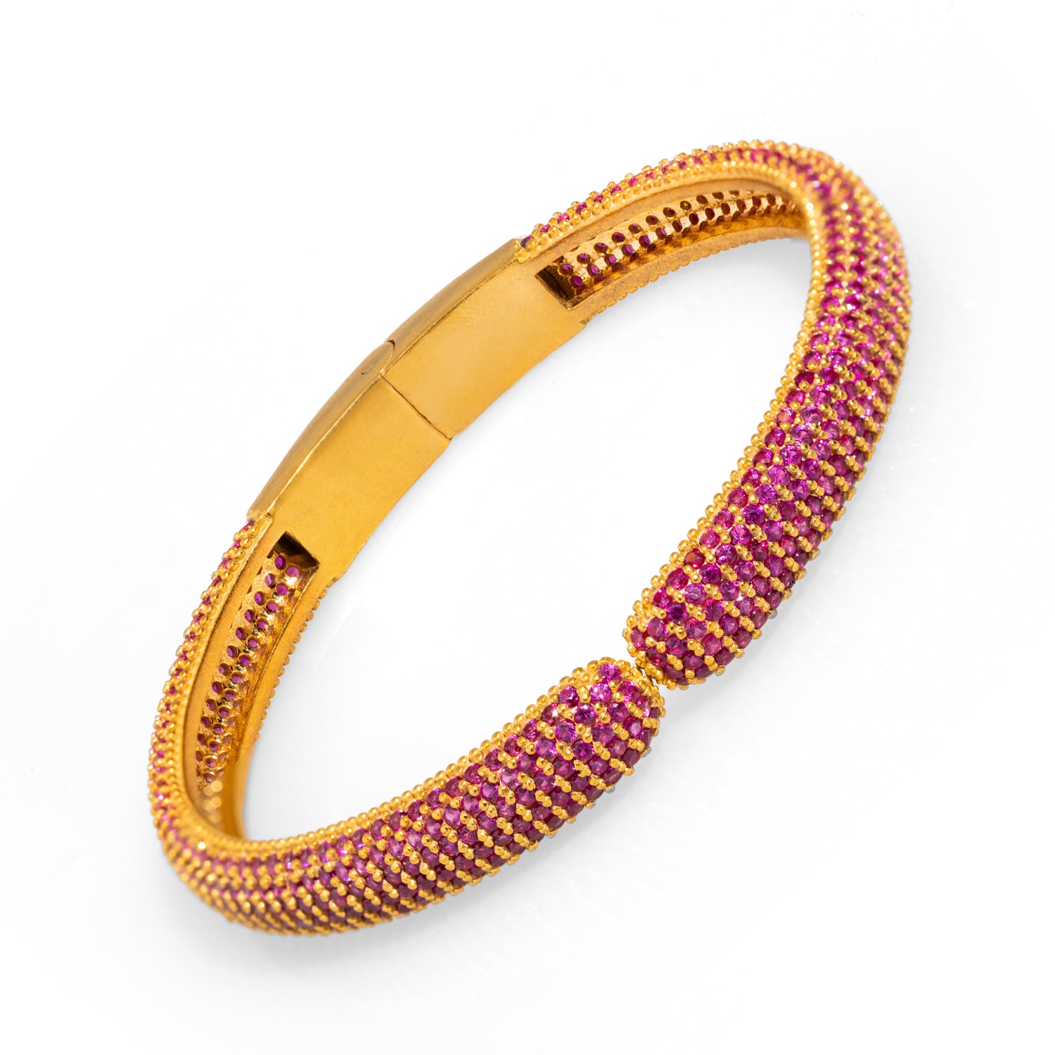 24K Gold-Plated Bangle with Radiant Ruby Stones for a Bold and Sophisticated Look