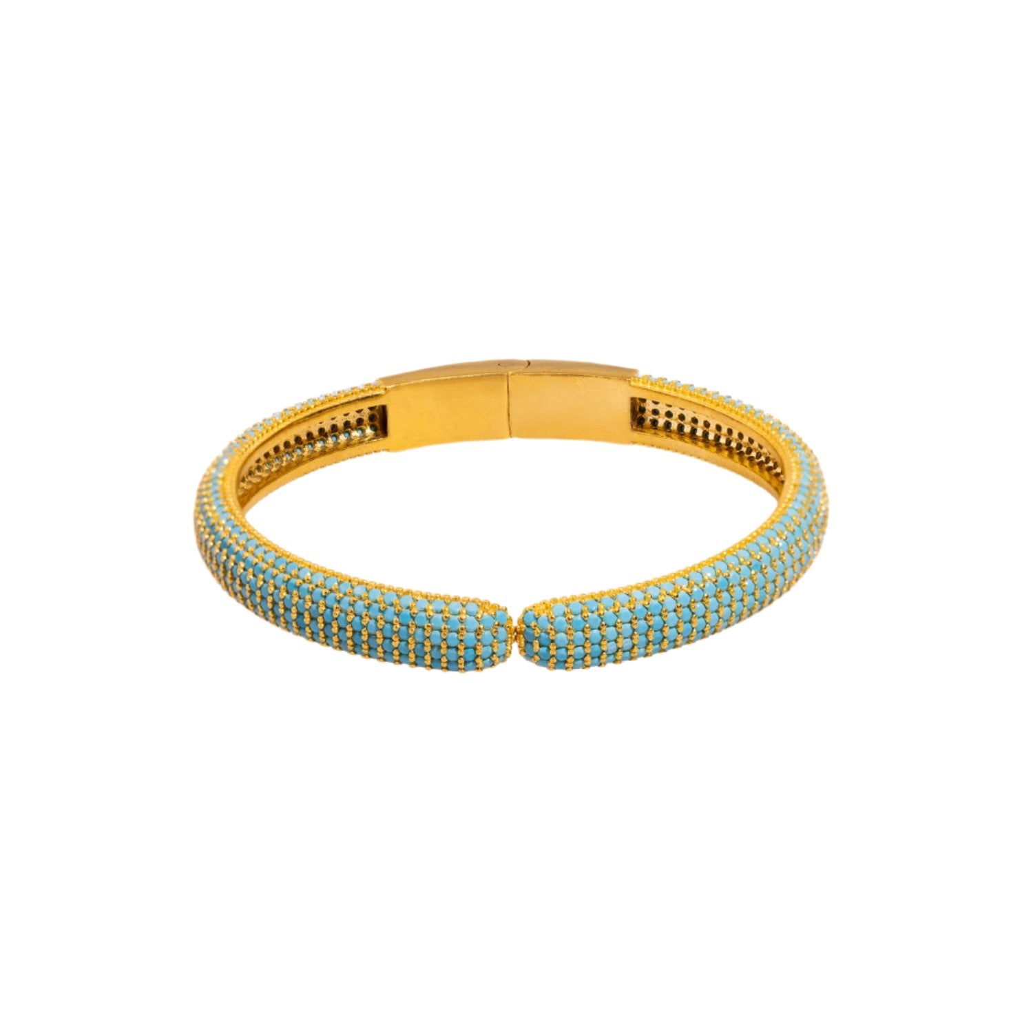 24K Gold-Plated Bangle Bracelet with Turquoise Stones for Bold Elegance and Luxury