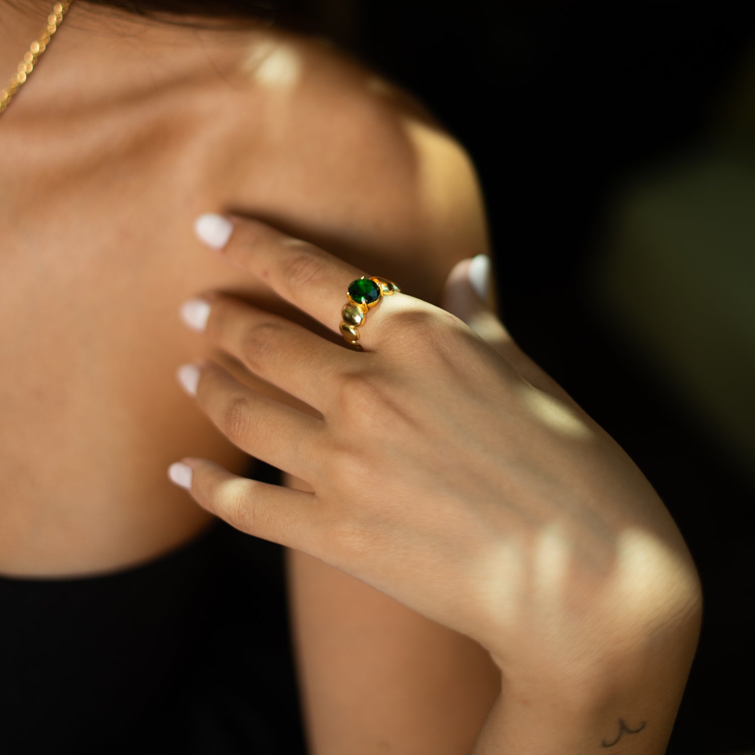 Emerald Aura Gold Adjustable Ring