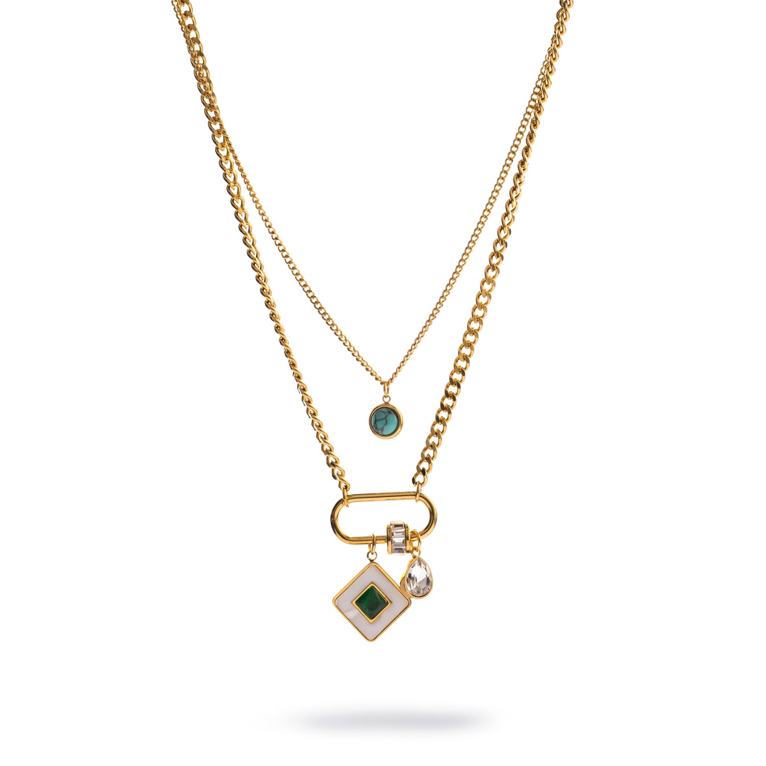 Emerald Charm Layered Gold Necklace