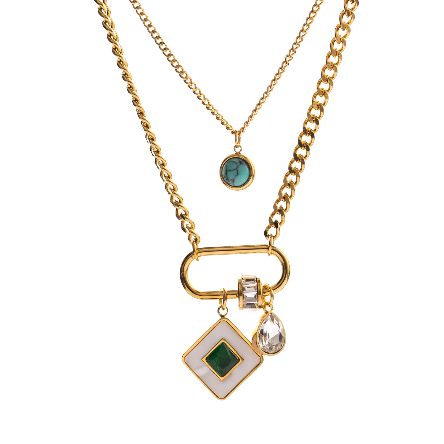 Emerald Charm Layered Gold Necklace