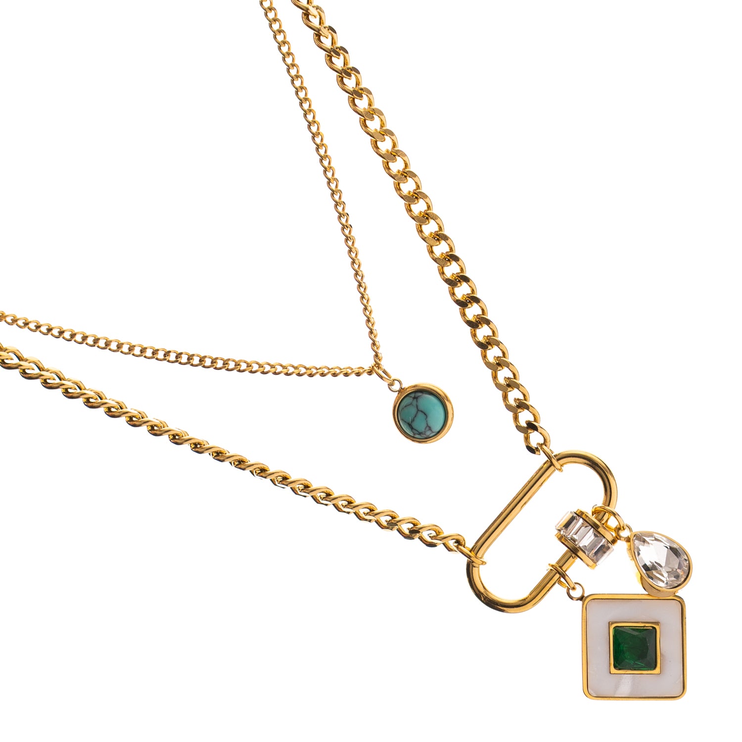 Emerald Charm Layered Gold Necklace