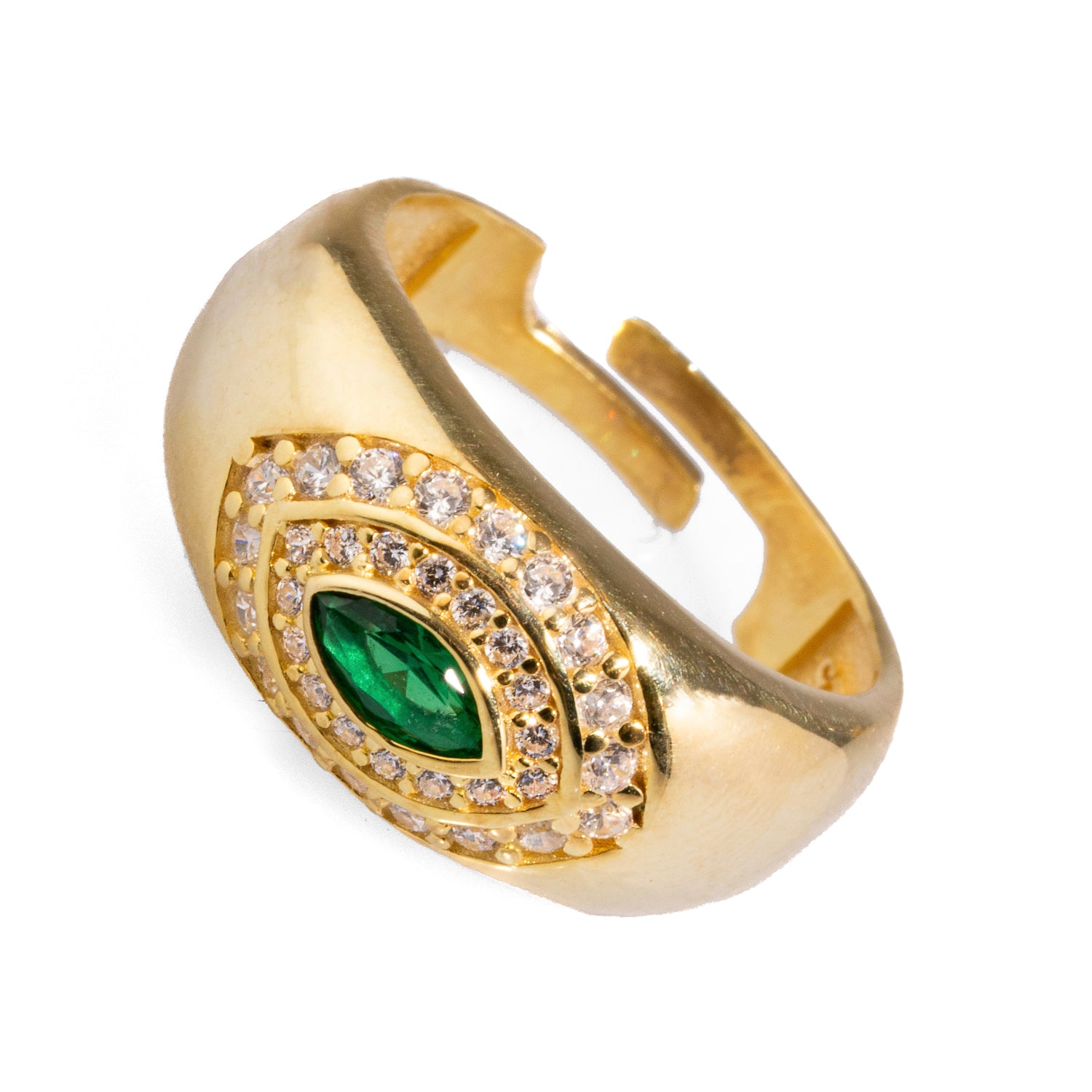 18K Gold-Plated Sterling Silver Ring with Green Emerald and Sparkling Cz Diamonds