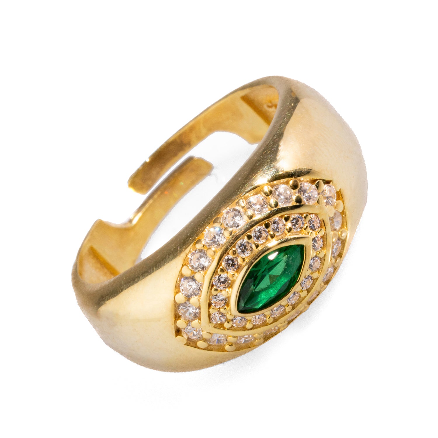 Statement Emerald & Diamond Ring with Eye Design in 18K Gold Vermeil for Spiritual Protection
