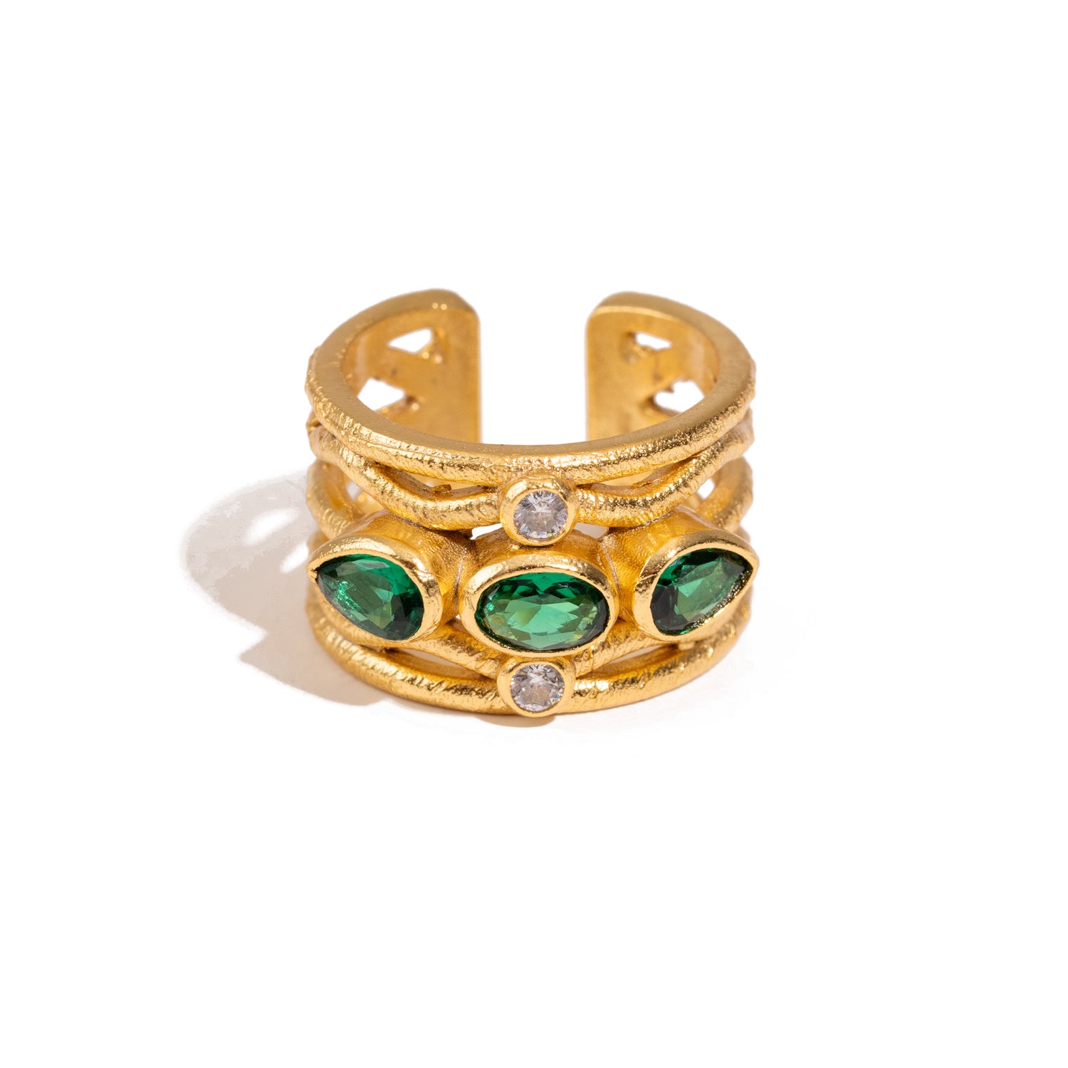 Emerald & Diamond Regal Adjustable Gold Ring