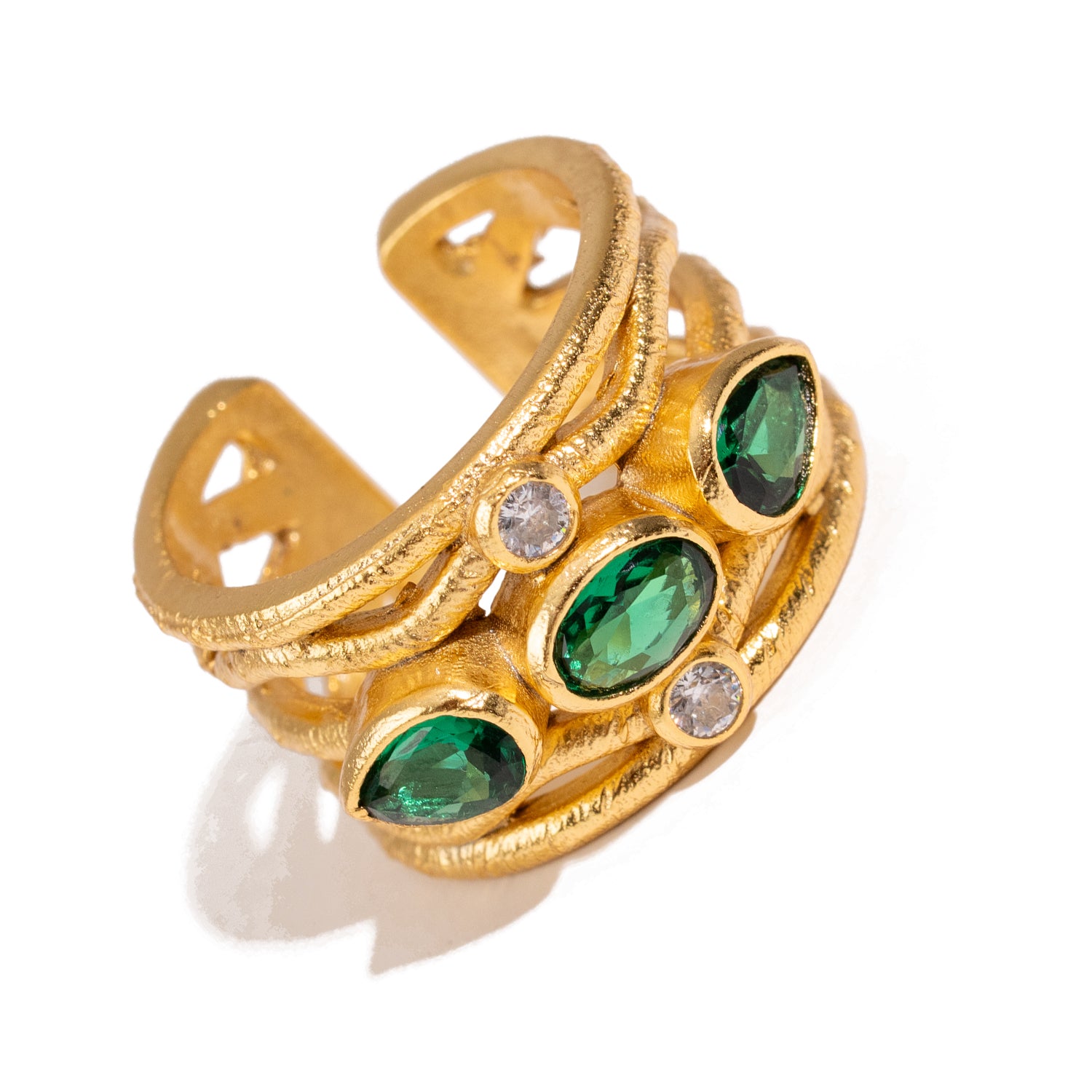 Emerald & Diamond Regal Adjustable Gold Ring