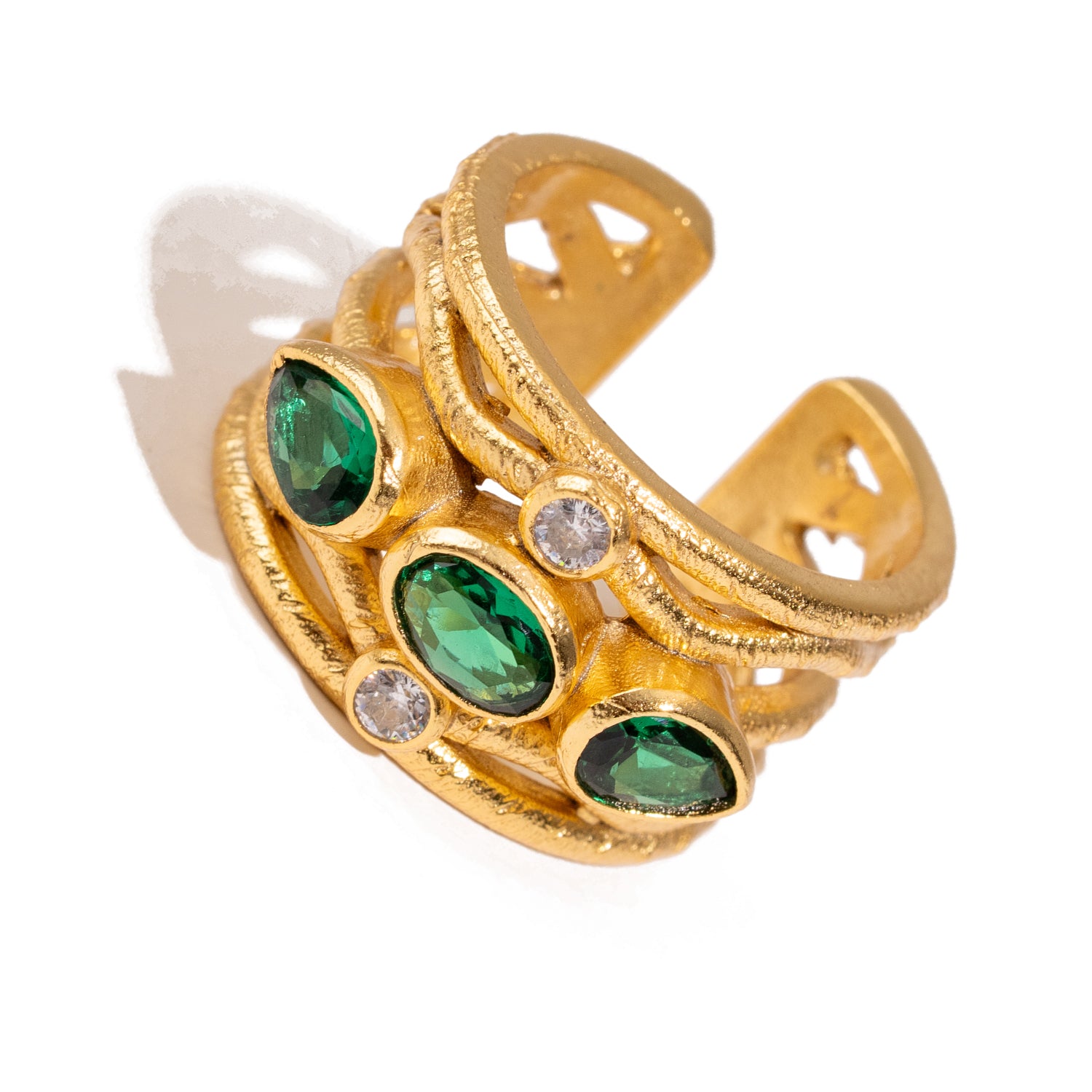 Emerald & Diamond Regal Adjustable Gold Ring