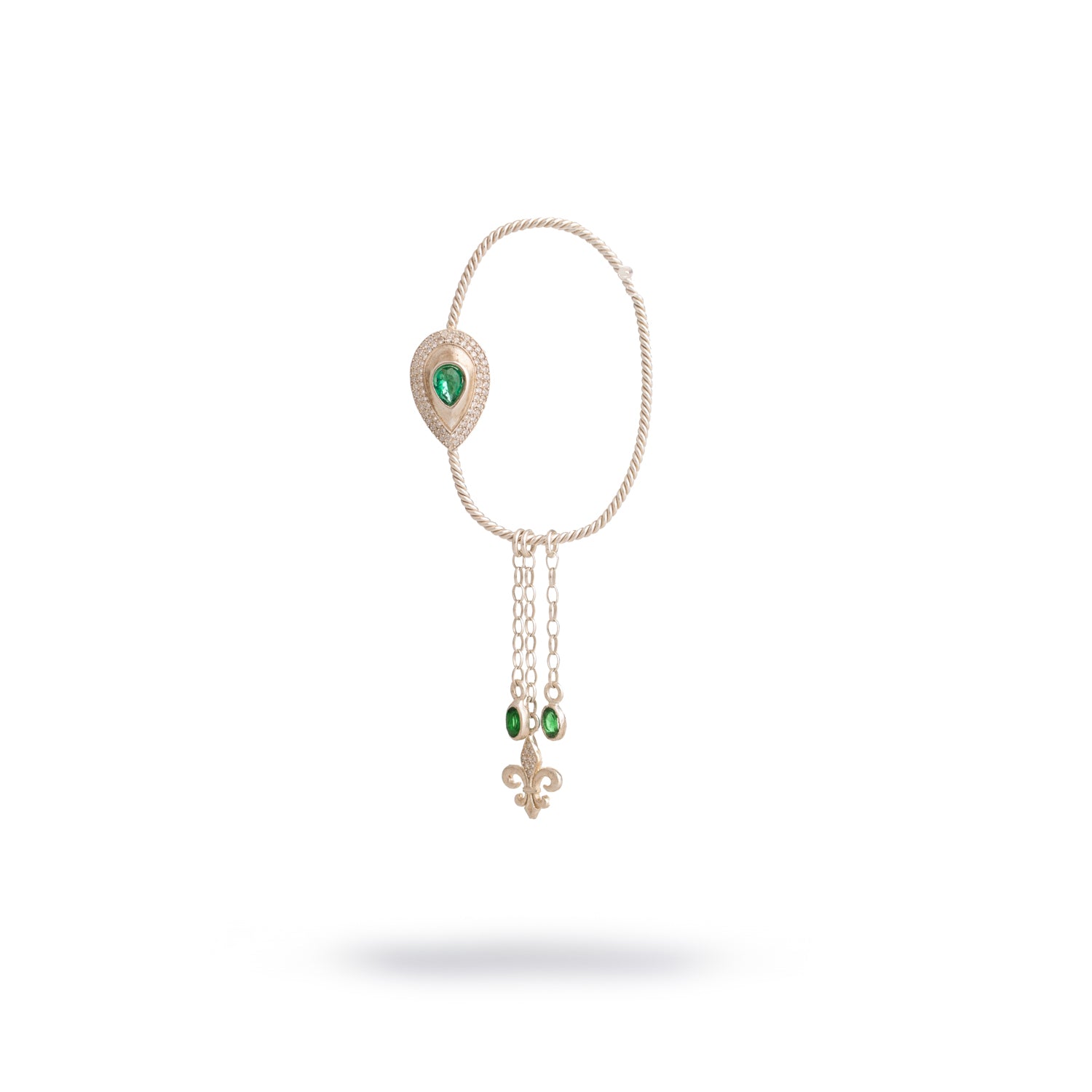 Emerald Fleur de Lis Chain Unique Earring