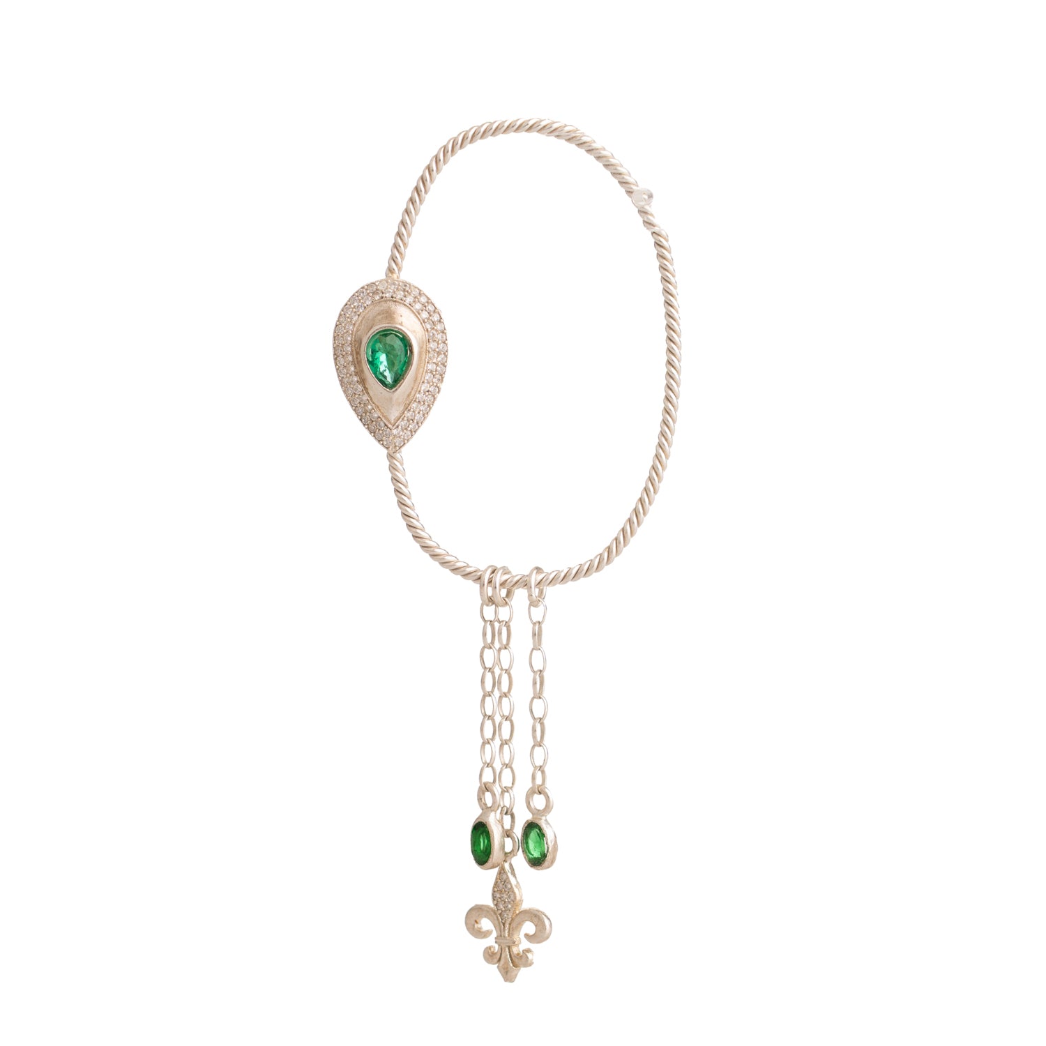 Emerald Fleur de Lis Chain Unique Earring