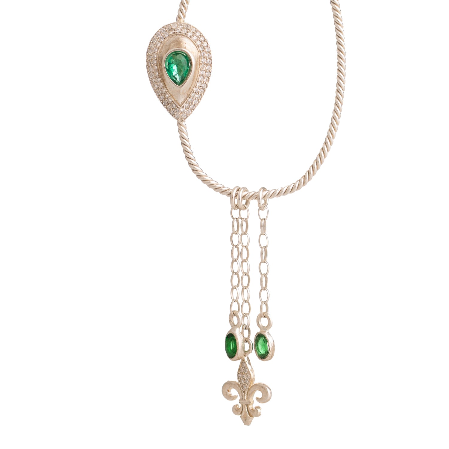 Emerald Fleur de Lis Chain Unique Earring