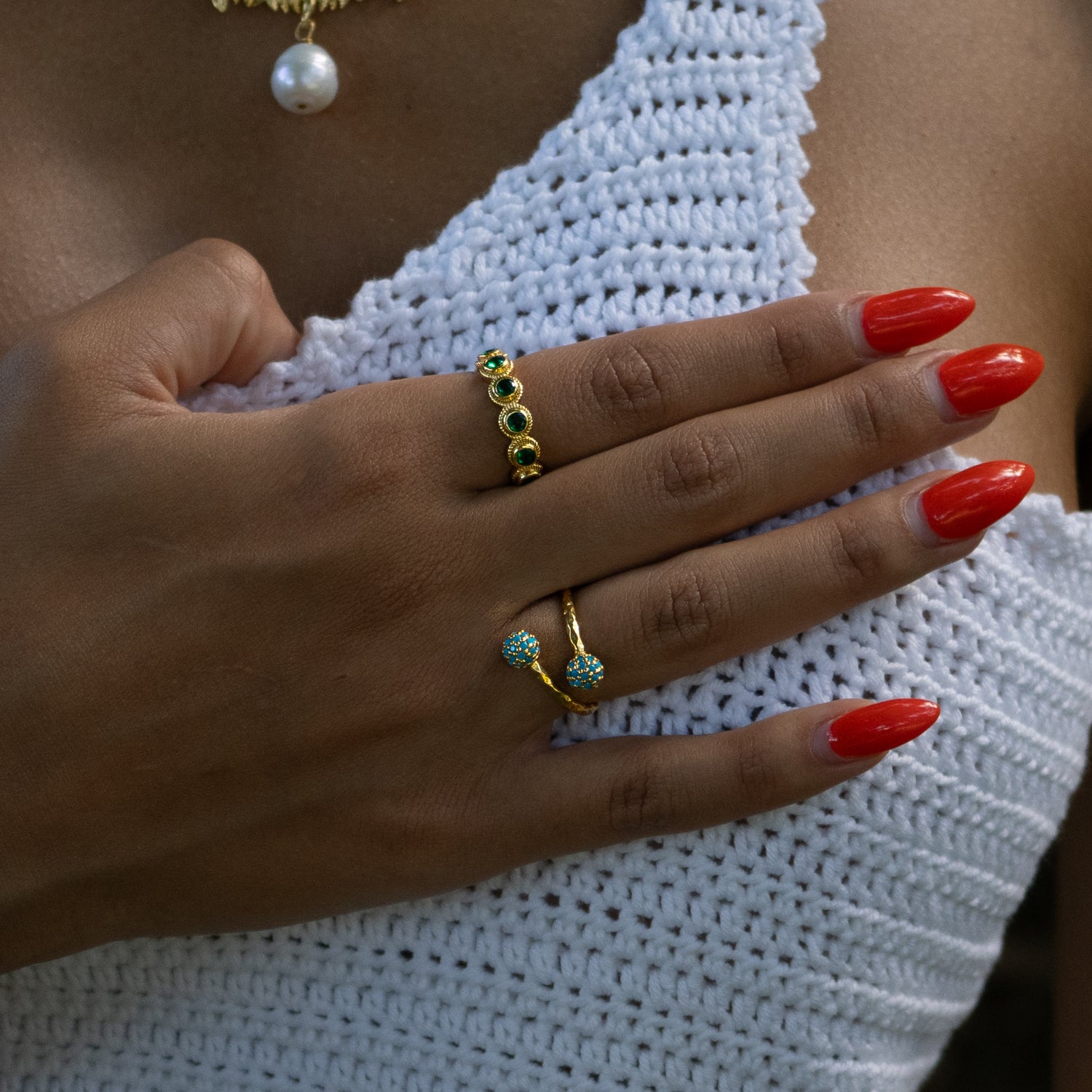 Emerald Glow Adjustable Gold Plated Stackable Ring