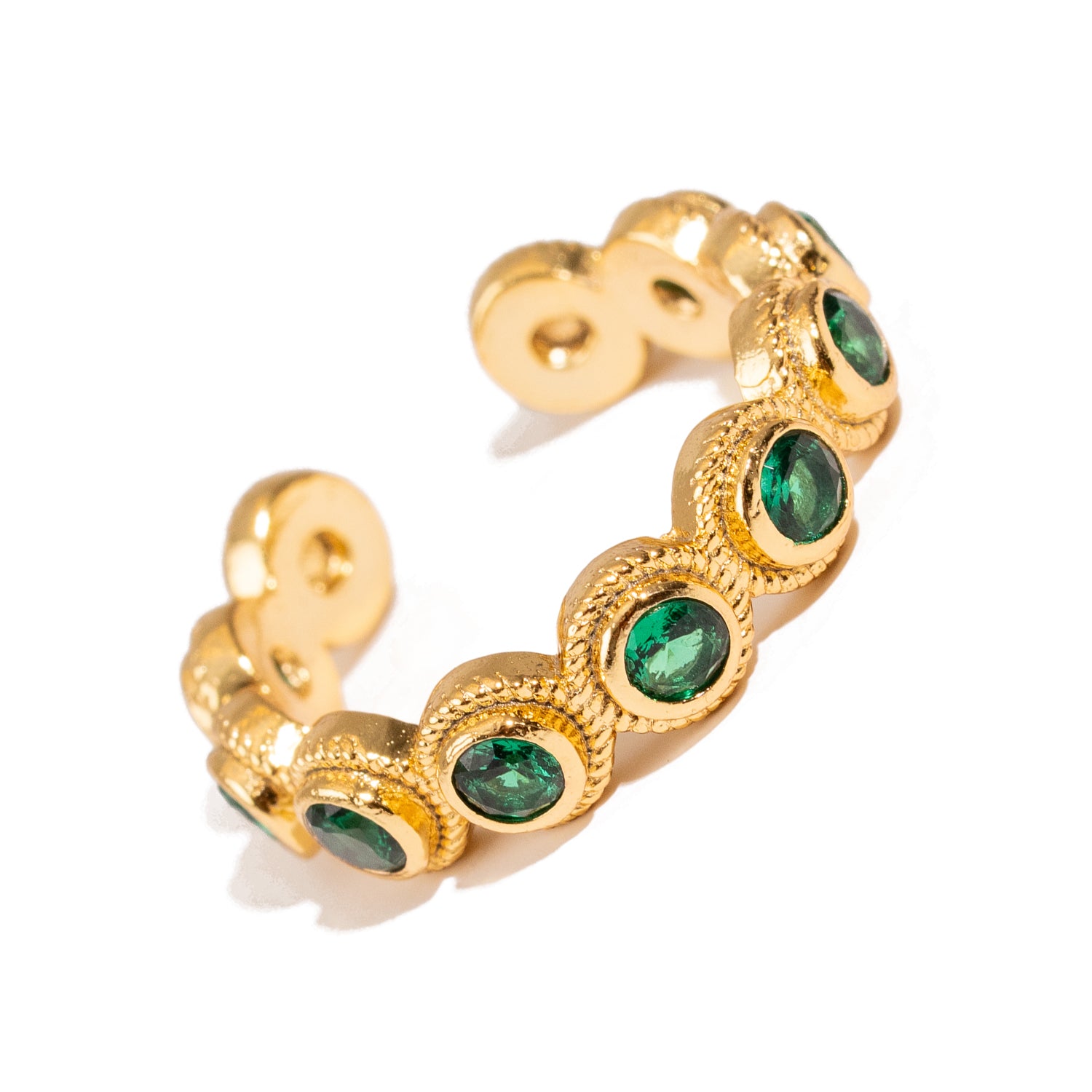 Emerald Glow Adjustable Gold Plated Stackable Ring