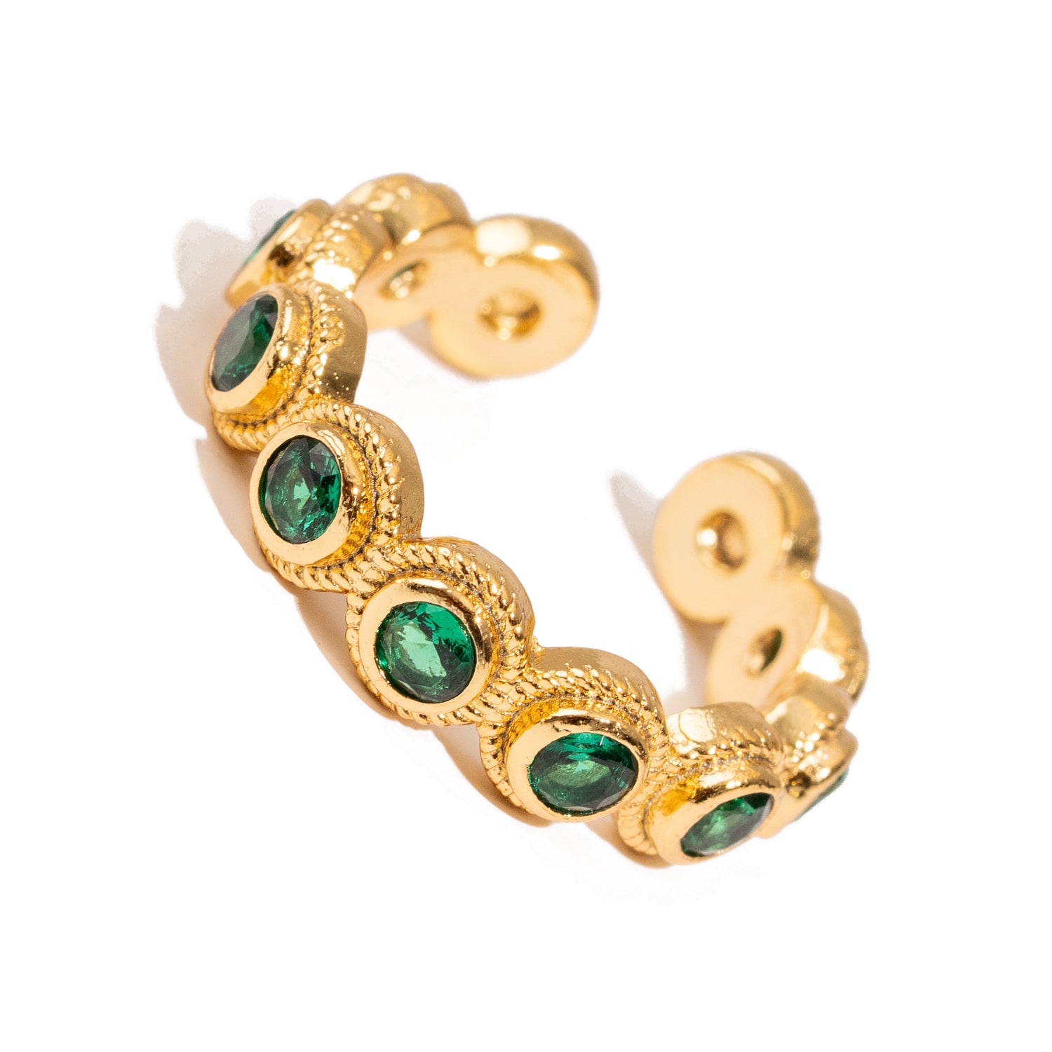 Emerald Glow Adjustable Gold Plated Stackable Ring
