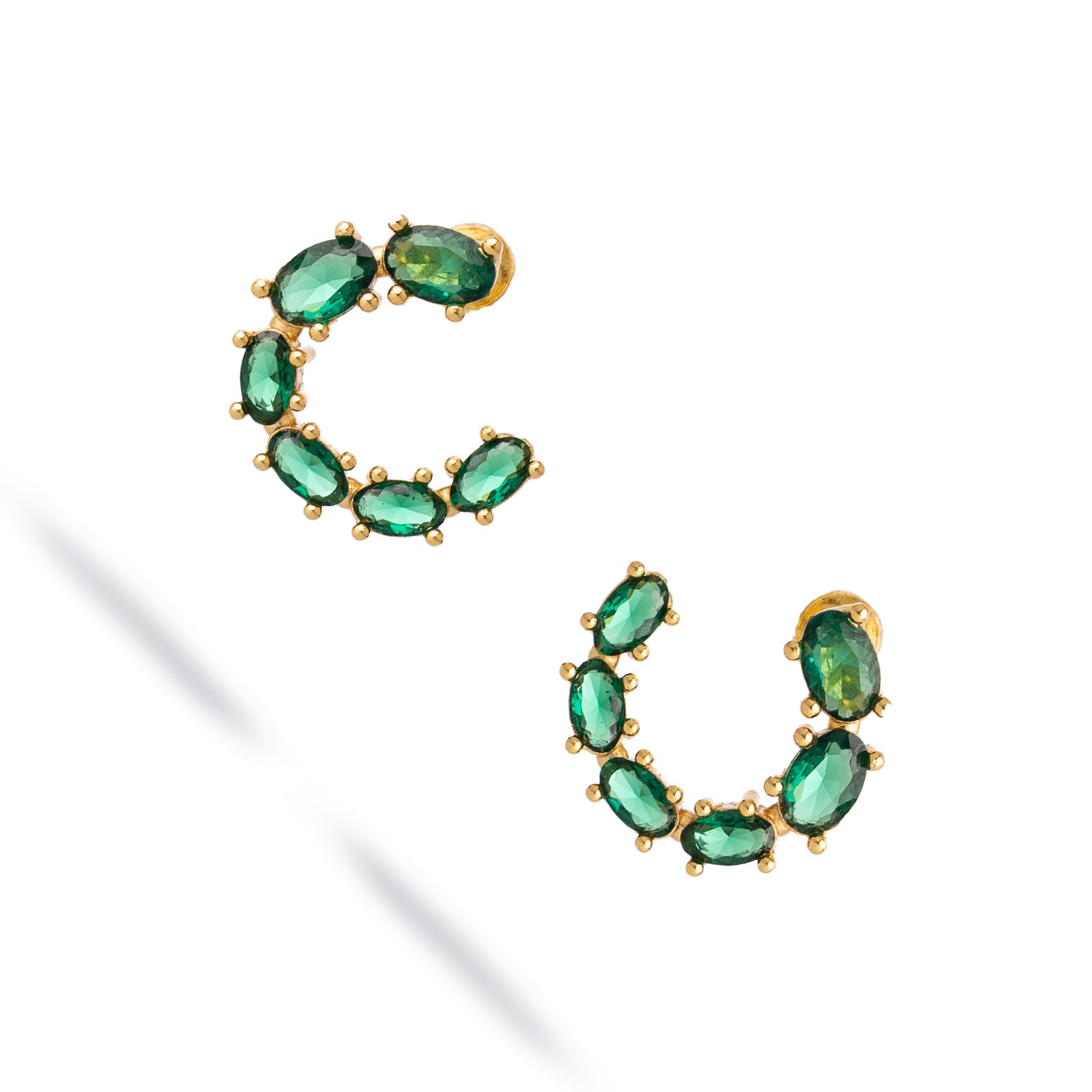 Emerald Glow Stud Hoop Earrings