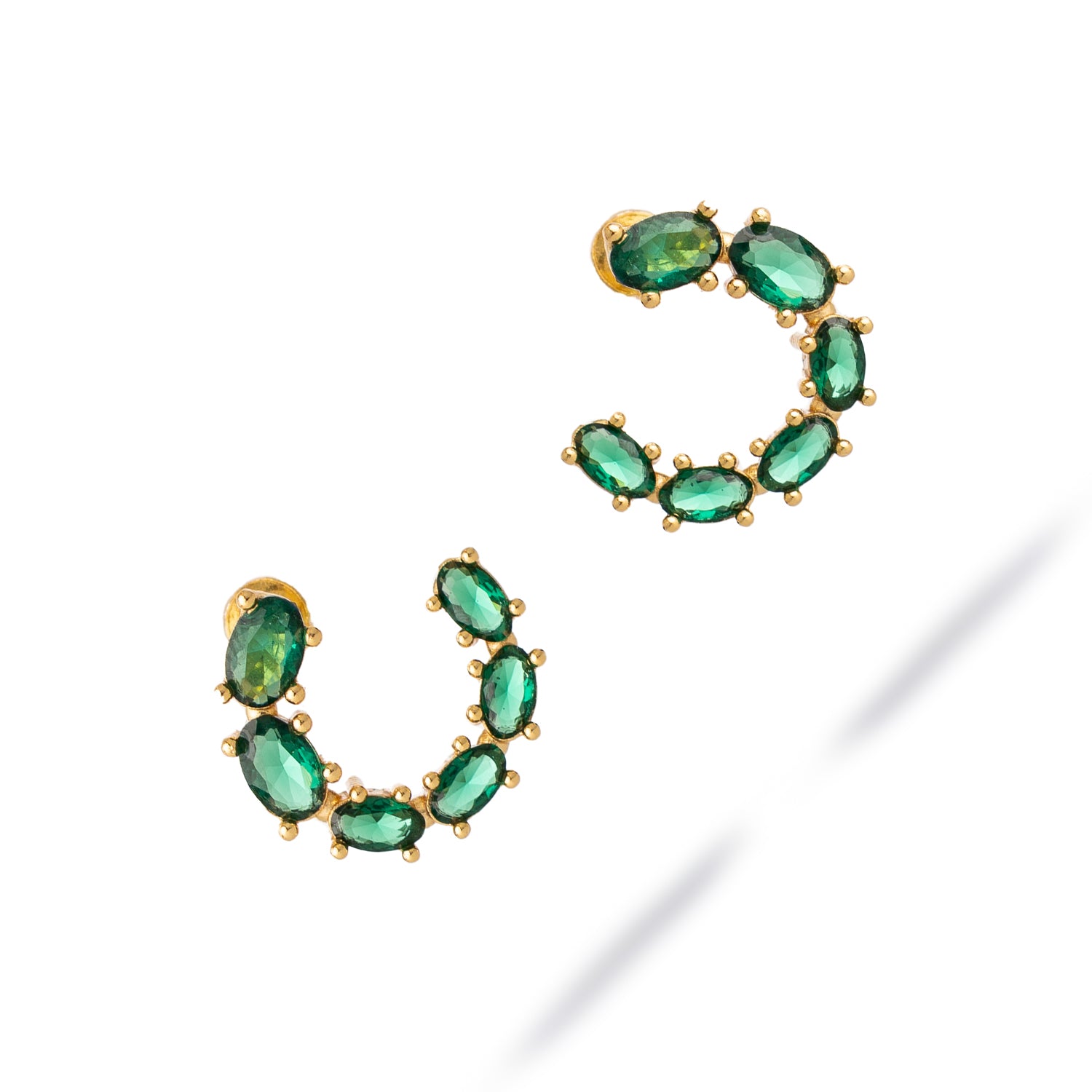 Emerald Glow Stud Hoop Earrings