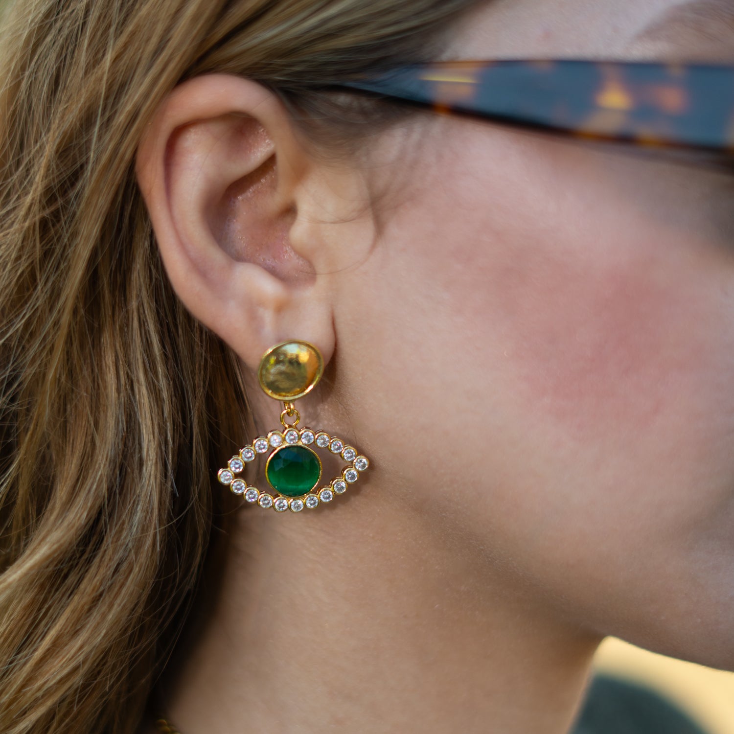 Emerald Harmony Eye Earrings