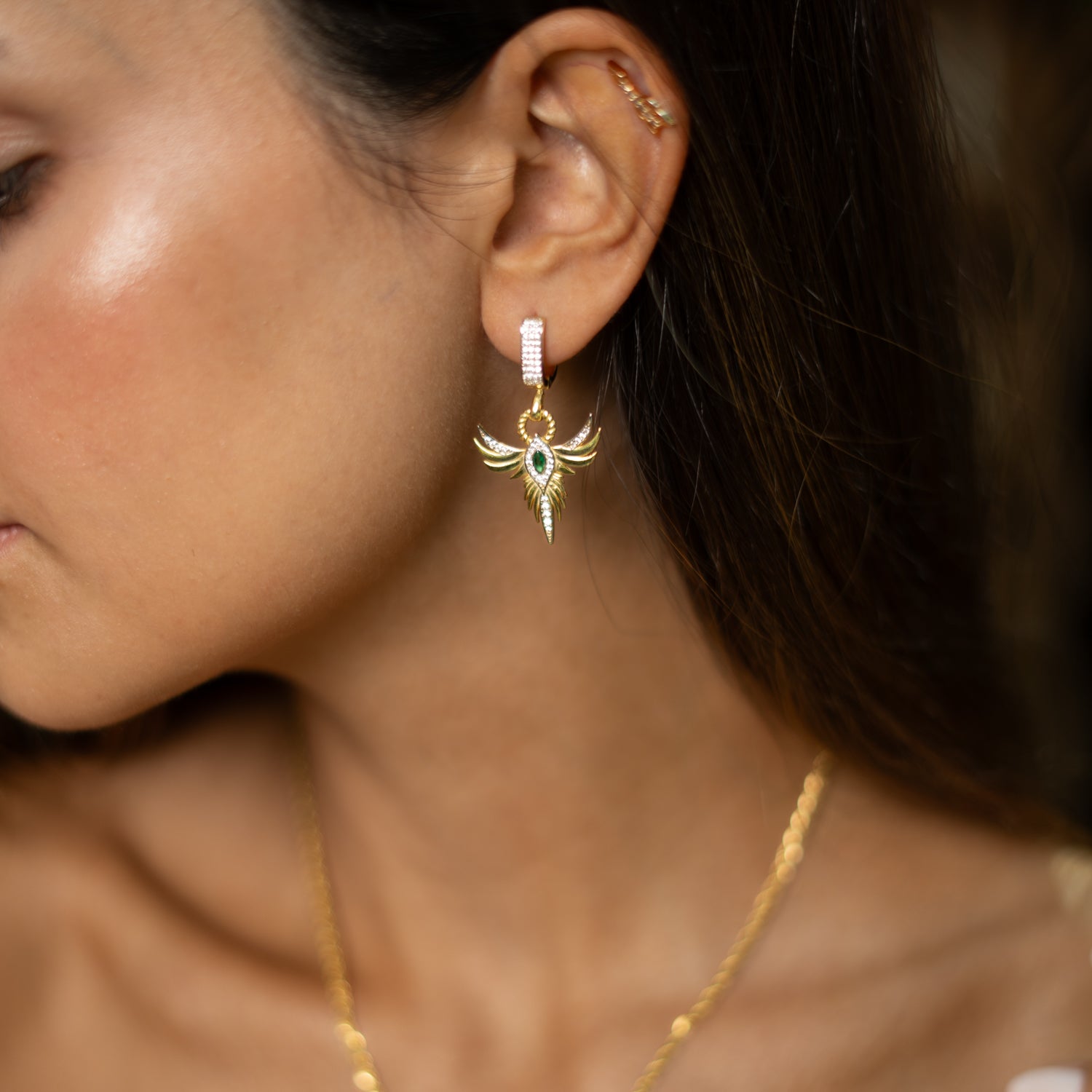 Emerald Phoenix Guardian Earrings