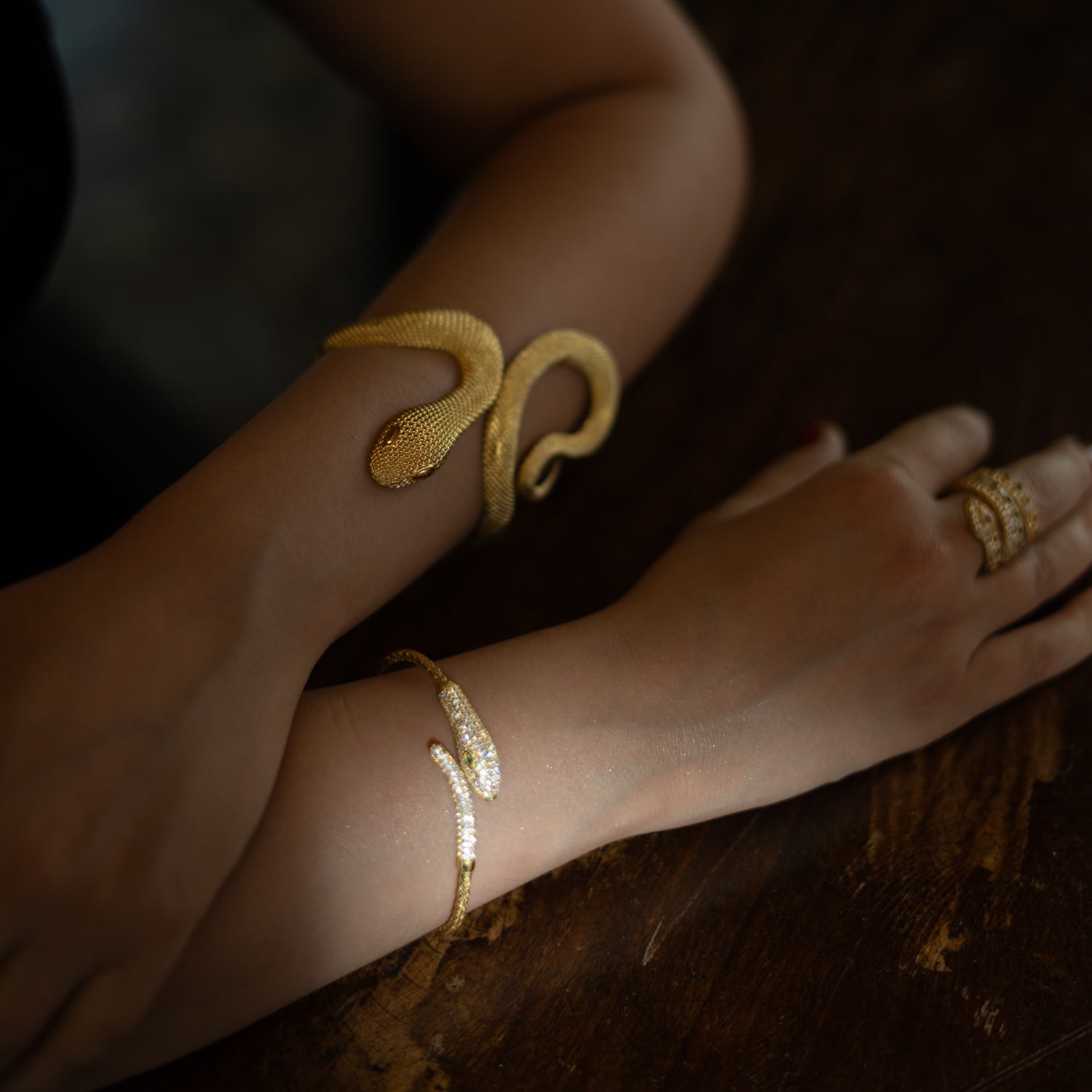 Emerald Serpent Guardian Gold Cuff Bracelet