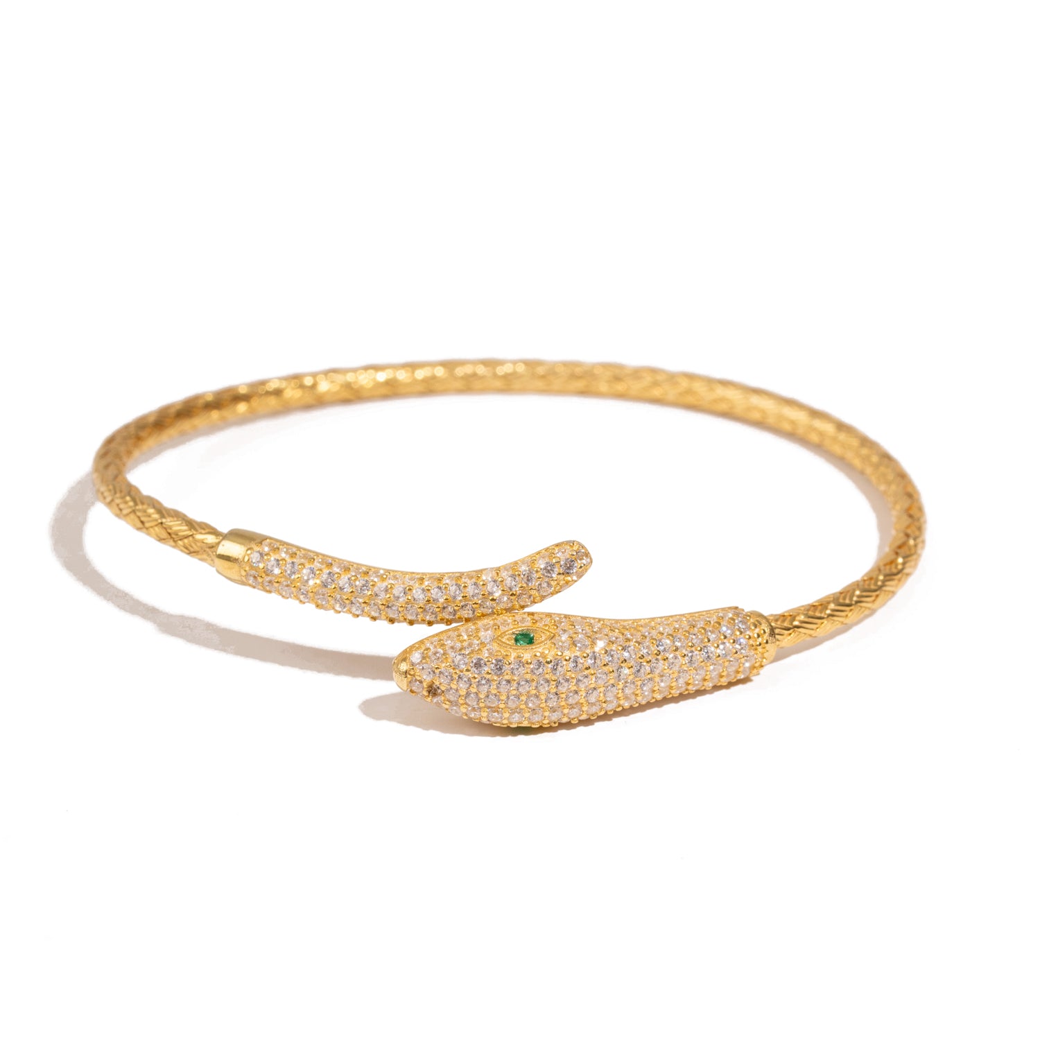 Emerald Serpent Guardian Gold Cuff Bracelet