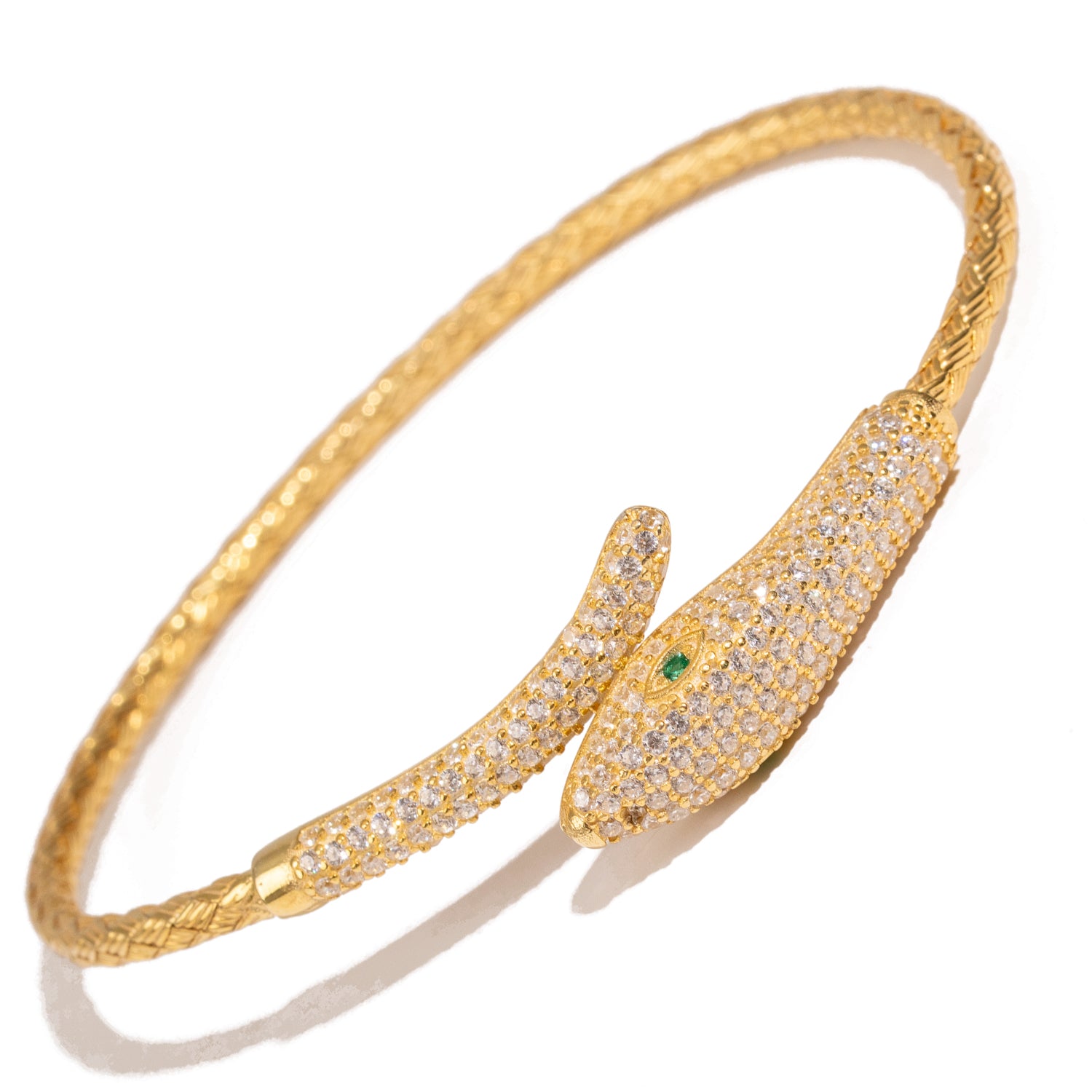 Emerald Serpent Guardian Gold Cuff Bracelet
