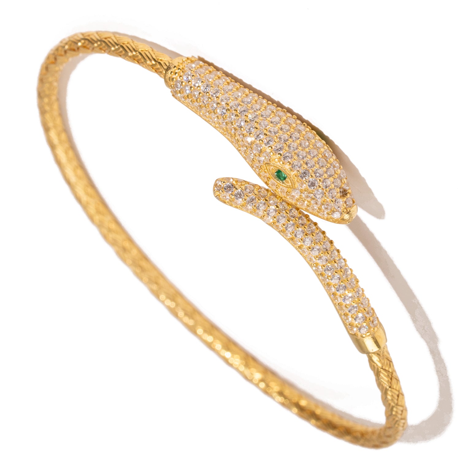 Emerald Serpent Guardian Gold Cuff Bracelet